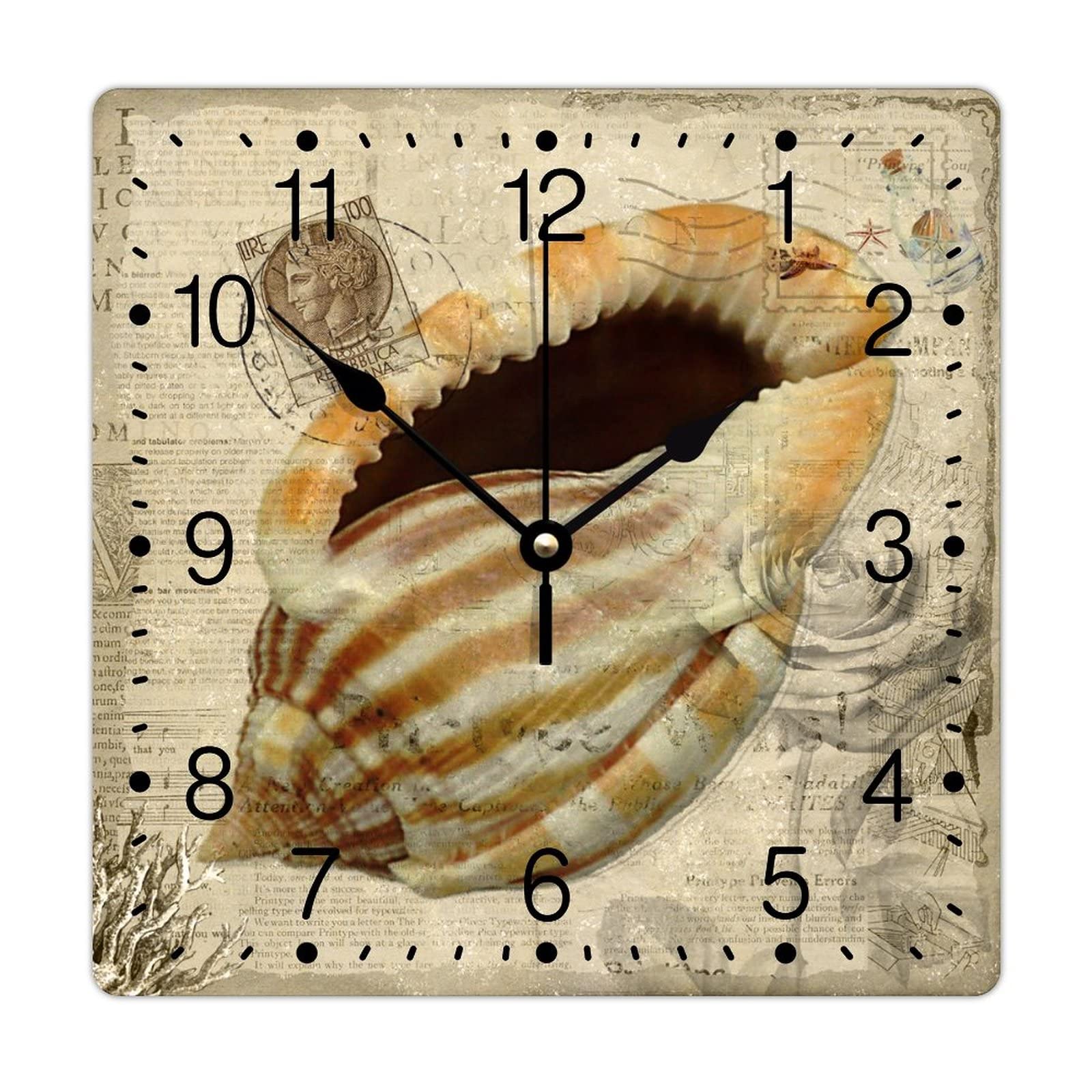 Horloge vintage silencieuse pour salon et cuisine motif mer et fleurs rétro 30,5 cm