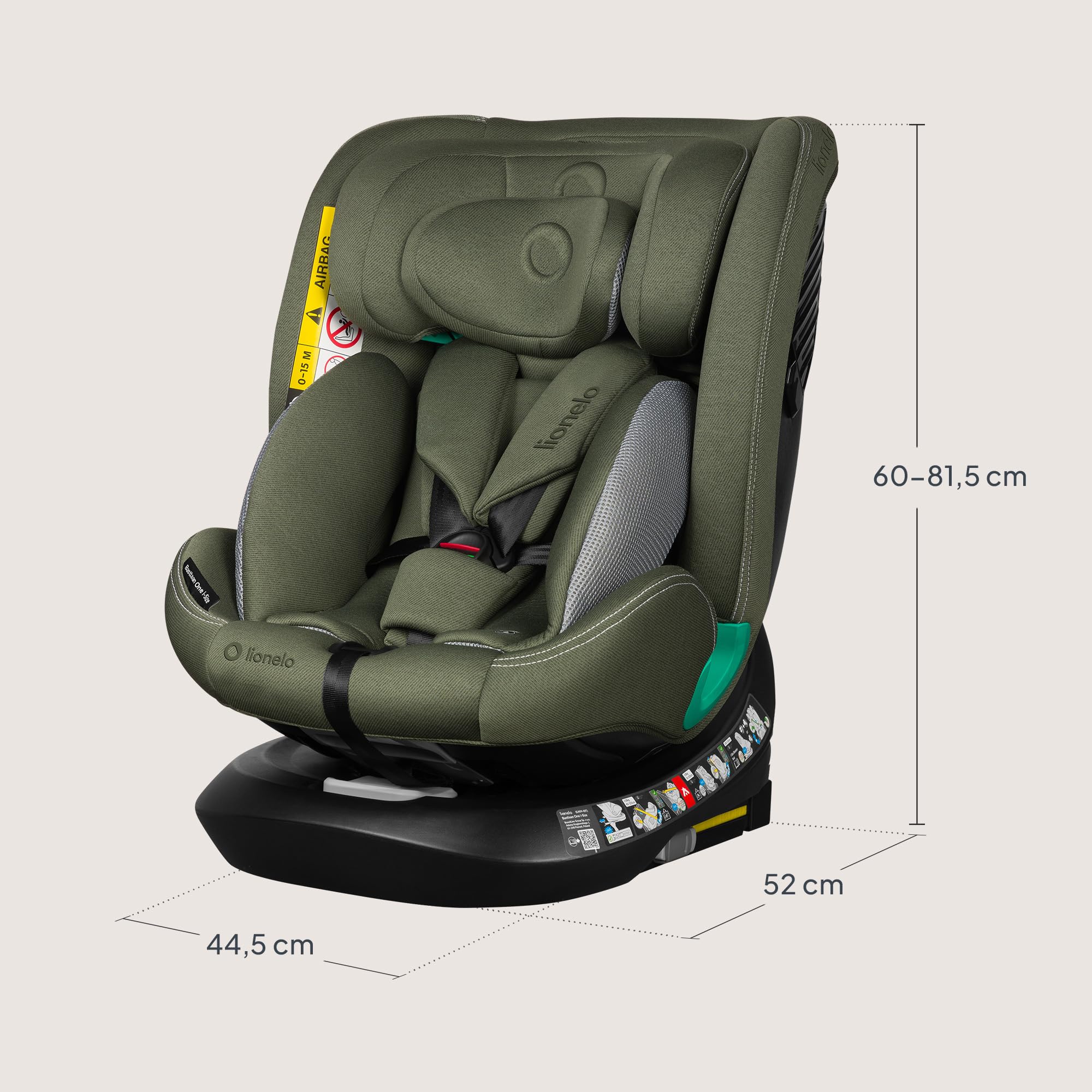 Lionelo Bastiaan i-Size Seggiolino Auto Evolutivo 4-in-1 per bambini 0-12 Anni (40-150 cm) ISOFIX e l'ultima Norma R129 Opzione Rivolto All'indietro, 21 Regolazioni, Girevole 360° Protezione Laterale