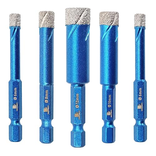 Juego de 5 brocas para sierra de diamante, 14 516 38 12 pulgadas para baldosas de porcelana, piedra de cerámica, granito de mármol, taladro en seco