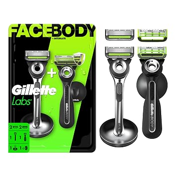 Gillette Labs Razor Duo Pack for Men, 1 Face Razor, 1 Body + Intimate Razor, 4 Razor Blade Refills 2 Face, 2 Body