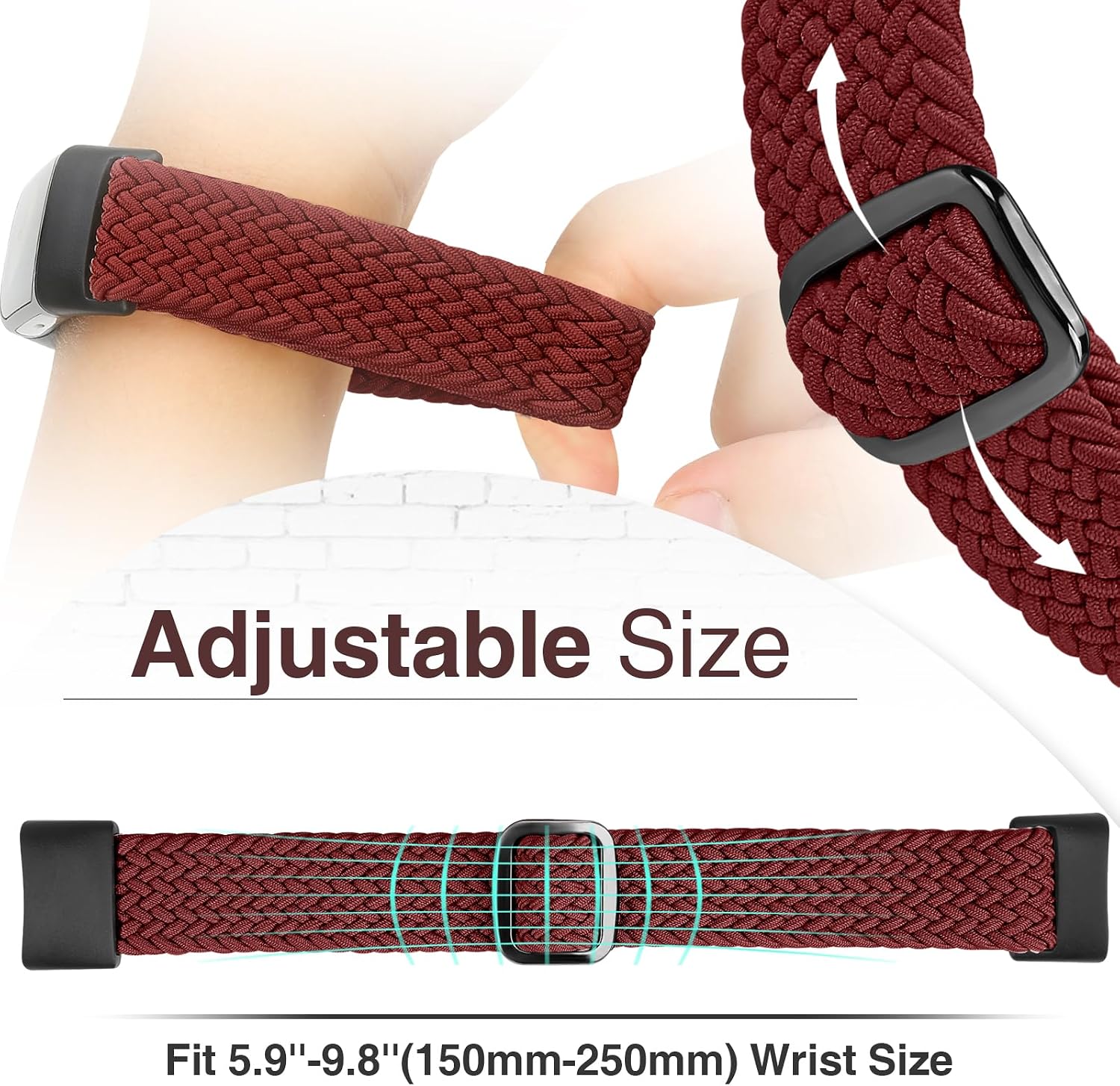 Braided Solo Loop Bands Compatible with Fitbit Charge 6/Charge 5, Adjustable Stretchy Nylon Woven Replacement Wristbands for Fitbit Charge 6/Charge 5 for Women Men image 4