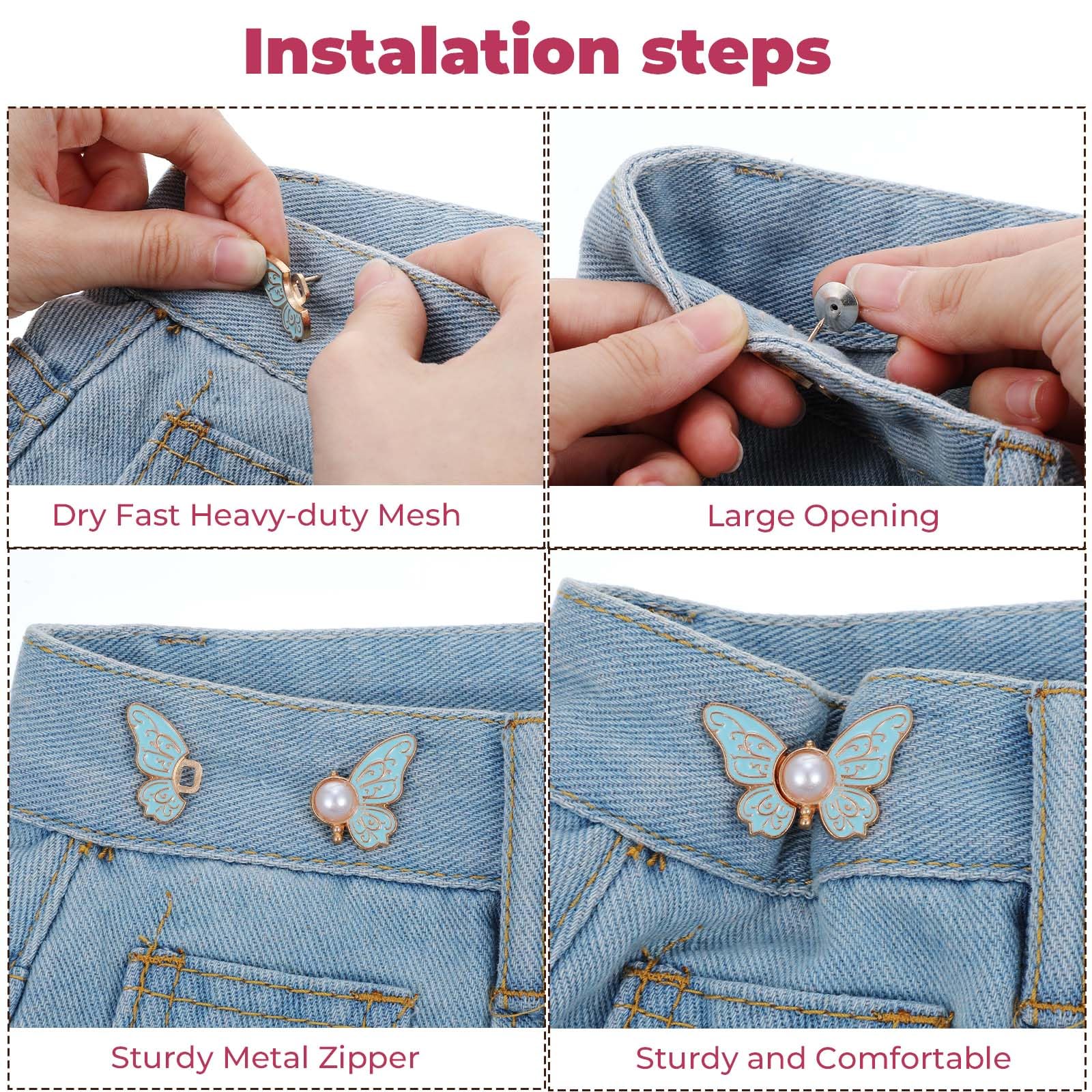 6 Sets Hosen-Enger-Macher Clip - Schmetterlingsform, Nagelfrei & Verstellbar