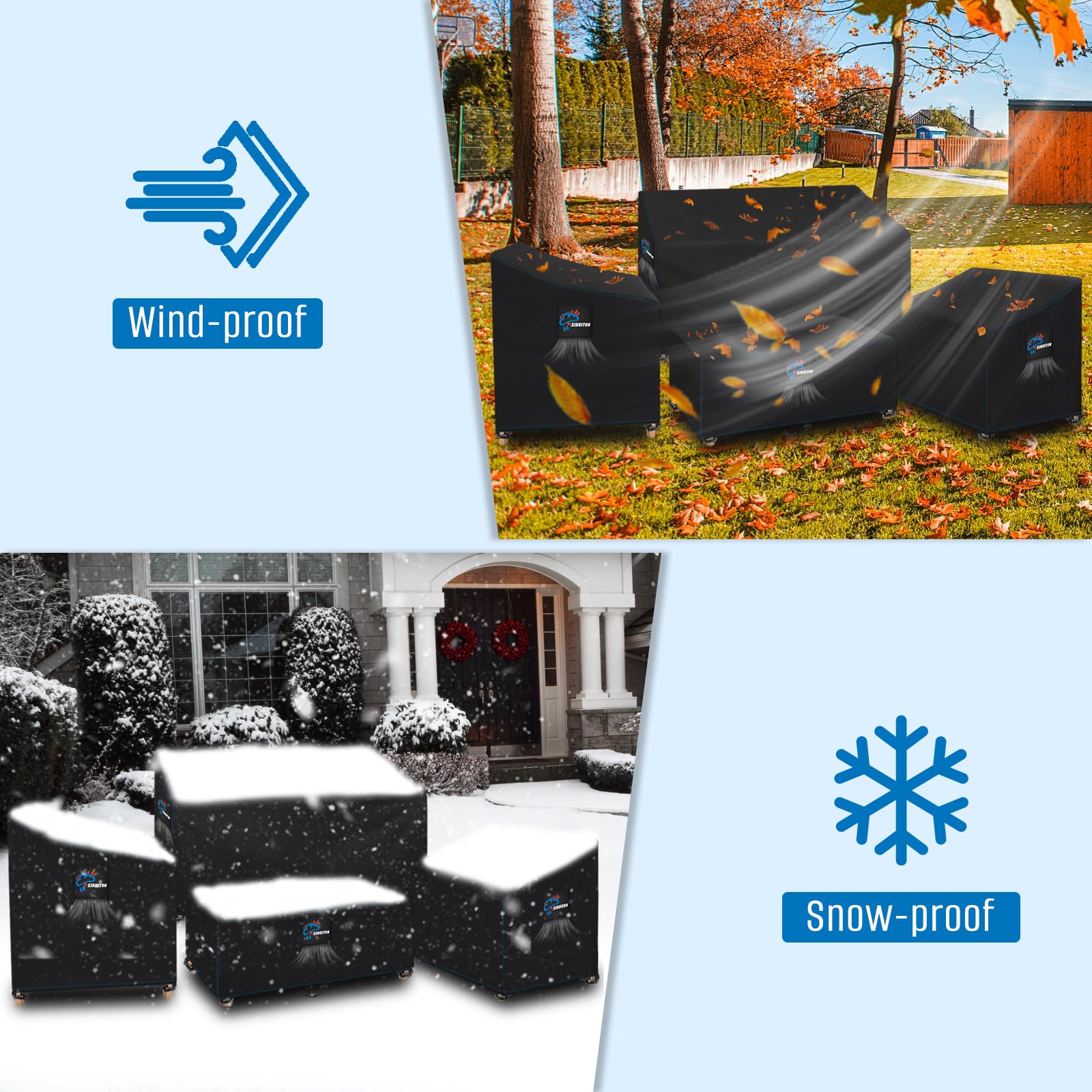 SIRUTON Housse De Meubles De Patio 4 Pièces Véranda Extérieure Ensemble De Housses De Meubles De Jardin De Patio Étanche Meubles Housse, Meubles Bâche Salon de Jardin Imperméable Anti-UV, Noir
