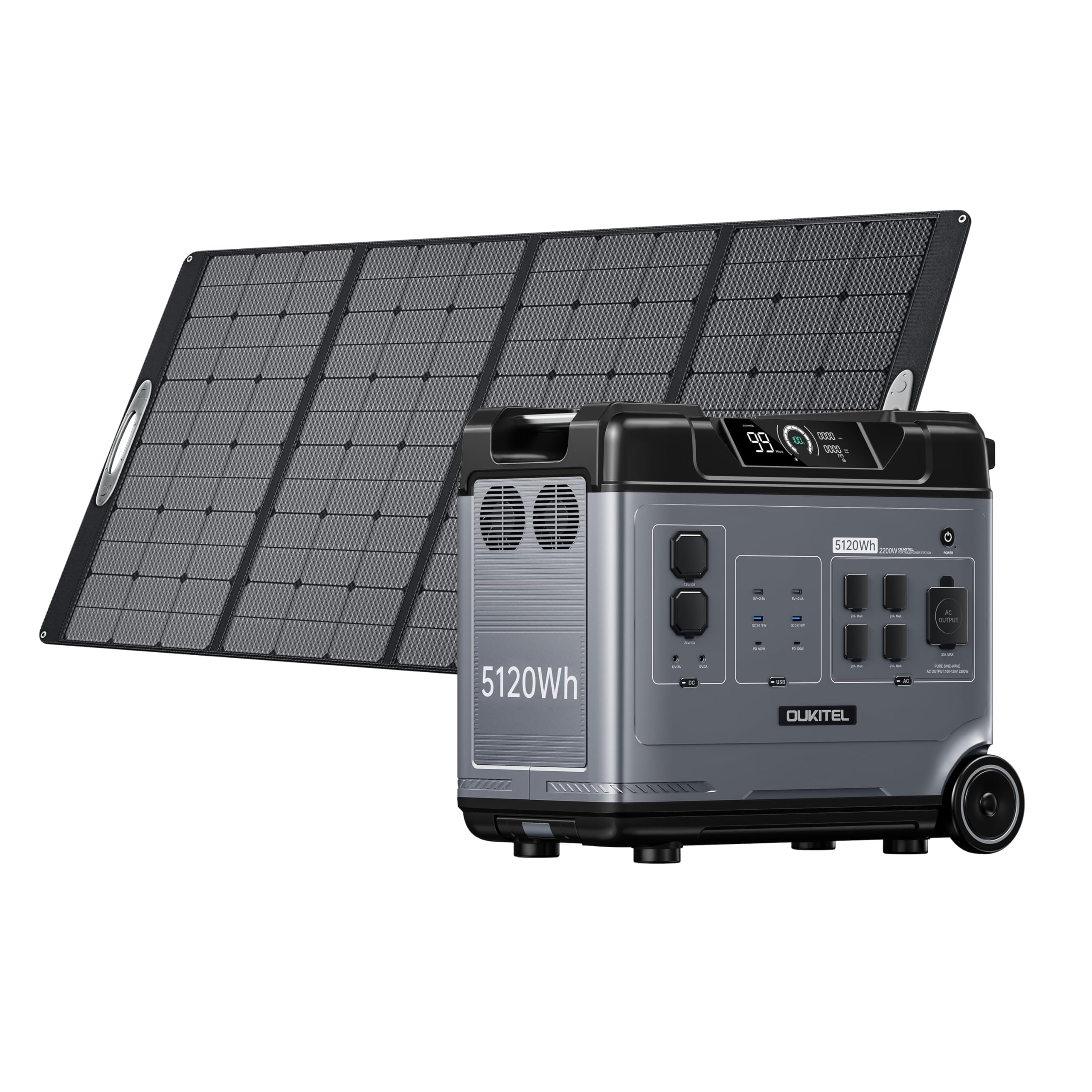 OUKITELP5000 Solar Generator with 400W Solar Panel, 5120Wh Portable Power Station, 2200W AC Outlets, LiFePO4 Battery Backup, Fast Charging for Home Use, Power Outage, Camping, RV, Emergencies