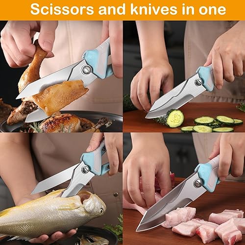 Miniatura 2 de NOVANO Tijeras para aves de corral resistentes, tijeras de cocina para alimentos, tijeras de cocina 2 en 1 de alta calidad con mango antideslizante