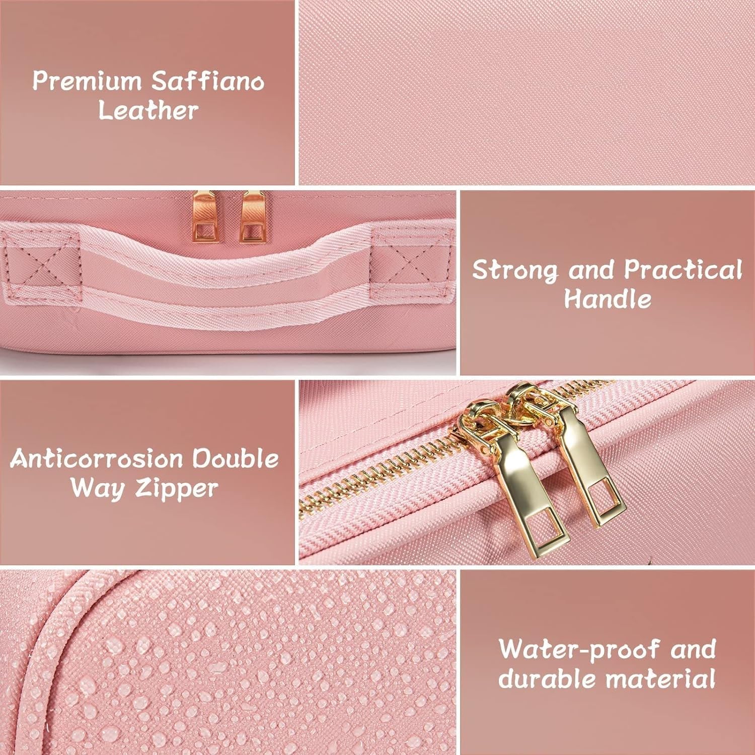 Friza Travel Makeup Case With Led Light Mirror, Waterproof Vanity Bag With 3 Adjustable Color Brightness Cosmetic Bag Train Case Organizer With Adjustable Dividers (Pink) - Image 5 thumbnail