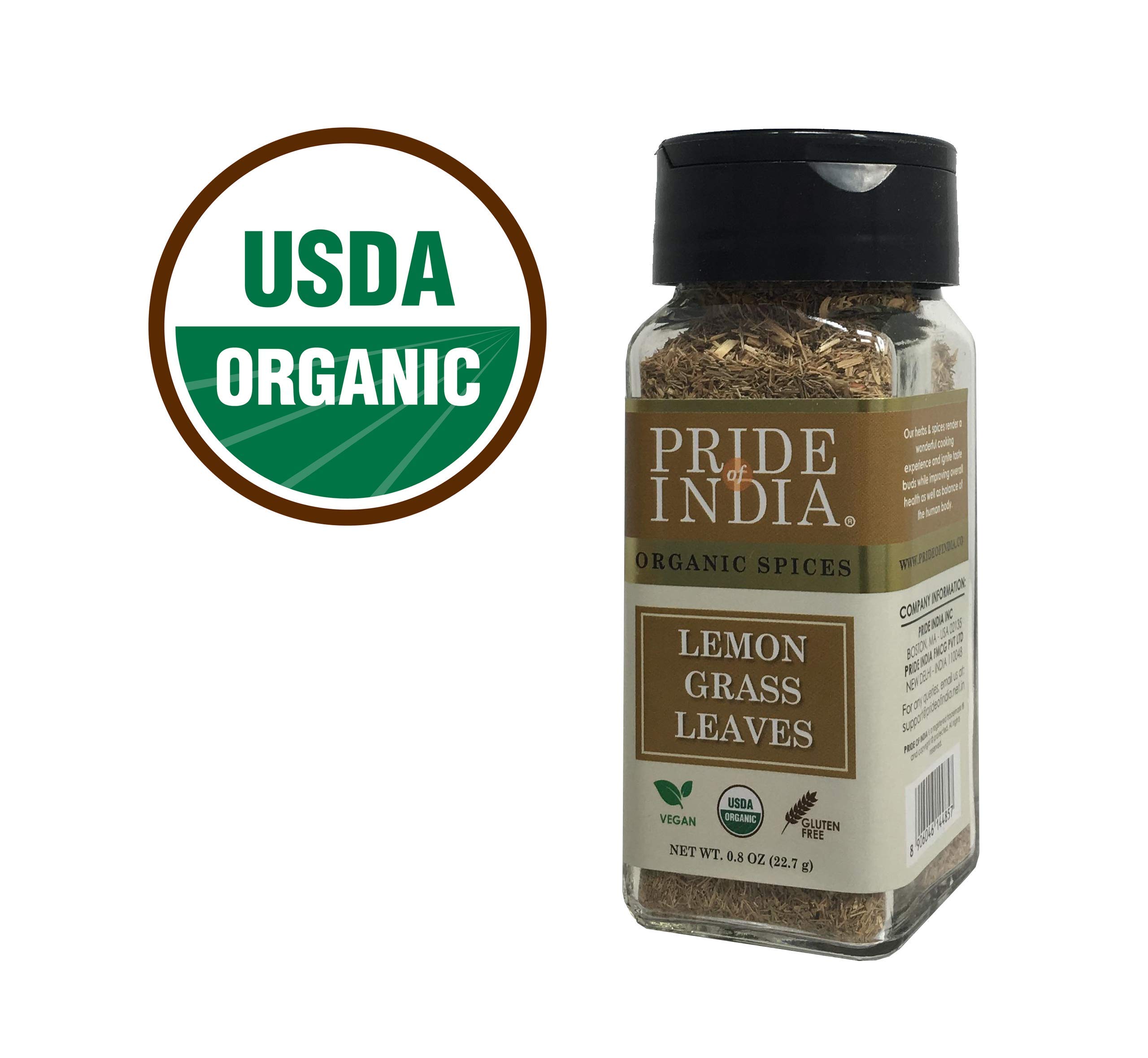 Pride Of India - Organic Lemongrass Fine Cut & Sifted - 0.8 oz (22.7 gm) Small Dual Sifter Jar - Certified Pure and Authentic Indian Herb