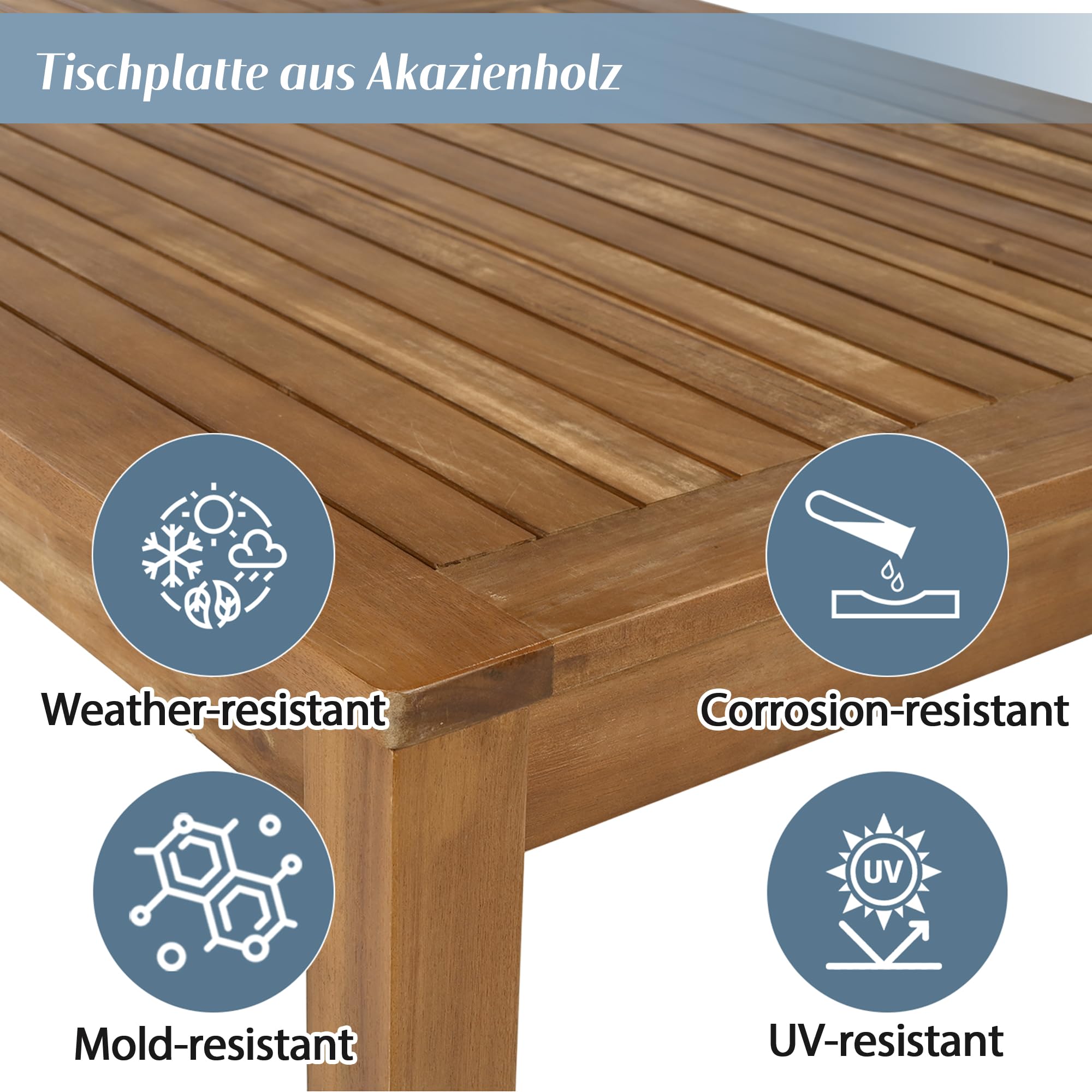 Juego de muebles de jardín para 4-5 personas, exterior jardín terraza con sofá esquinero y mesa de café, 4 piezas, madera de acacia, cuerda trenzada, resistente a la intemperie (gris)