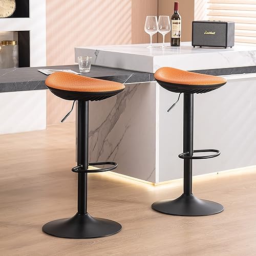 YOUNUOKE Swivel Bar Stools Set of 2 Adjustable Tall Counter Height Barstools Modern Armless Bar Chairs for Counter Kitchen Island, Orange