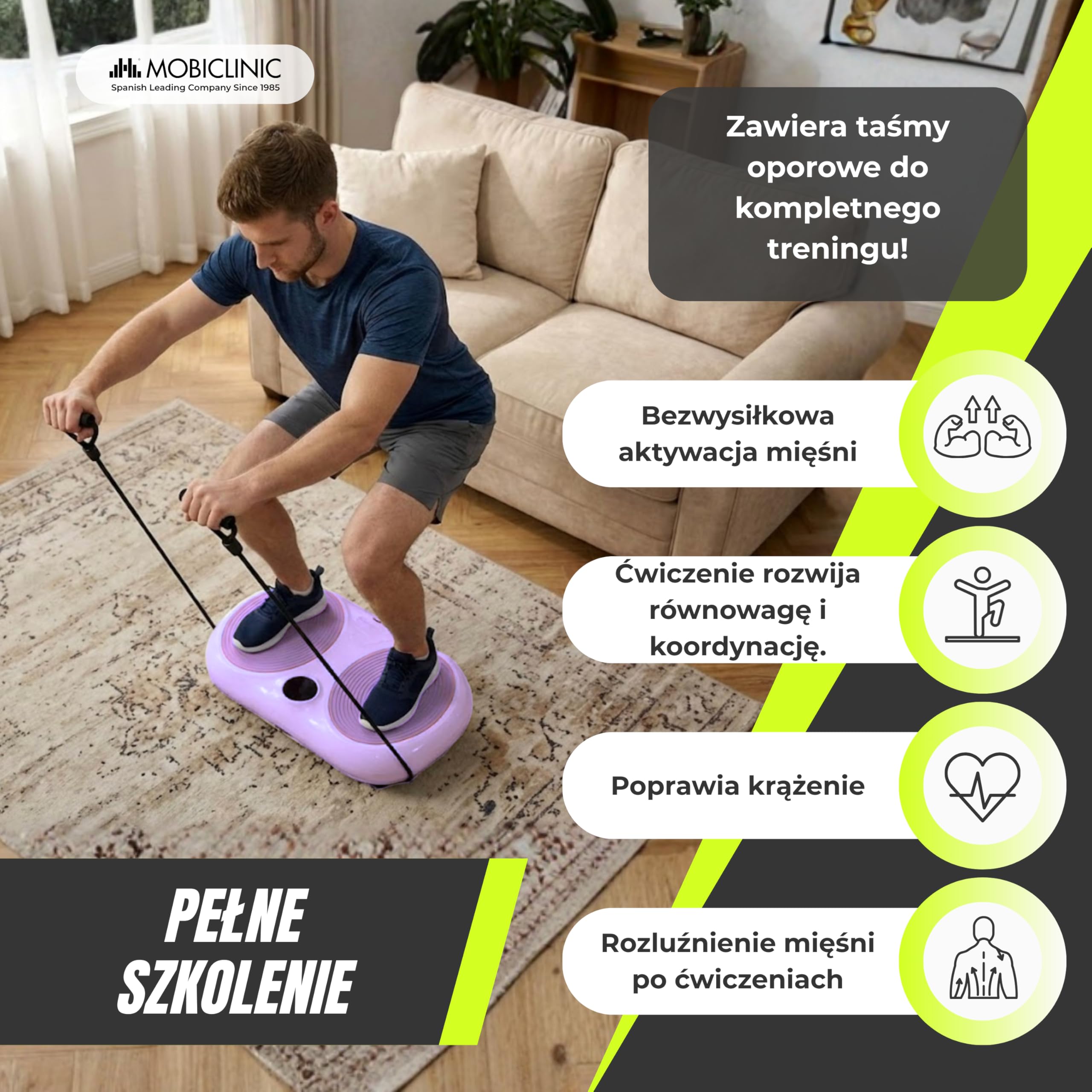 Mobiclinic®, Płyta Wibracyjna, 99 Niveaux de Vitesse, avec Élastiques, 9 Programmes Automatiques, 200 W, Jusqu'à 150 kg, Écran Numérique et Télécommande, Karol