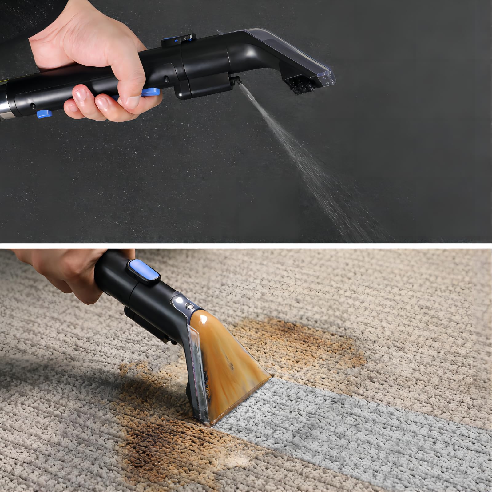 Slevoo 450W Polsterreiniger Gerät, Inklusive Reinigungslösung, Tragbarer Teppich- und Polsterreiniger, Kraftvoller Nasssauger mit Zubehör für Haustiere, Teppiche und Sofas (Schwarz)