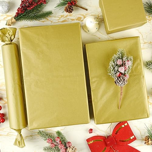 Miniatura 6 de NEBURORA Papel de seda dorado metálico para bolsas de regalo, 60 hojas de papel de seda dorado a granel de 14 x 20 pulgadas, papel de embalaje