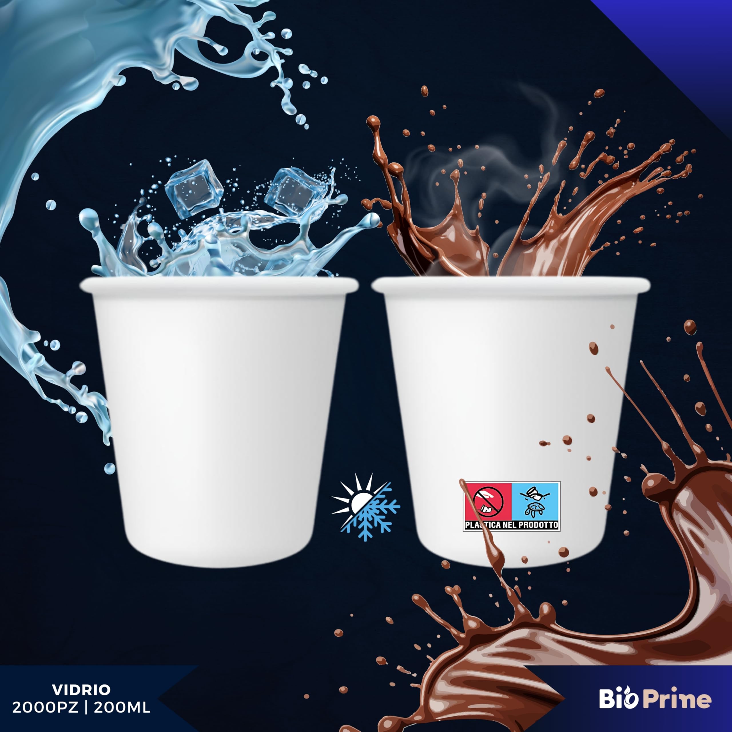 2000 unidades - Vasos de agua de papel de 200 ml - Vasos de 200 ml biodegradables - Para bebidas calientes, agua y bebidas - Vasos desechables