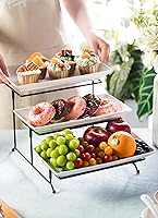 Vista 7 de LYEOBOH Juego de soporte y bandejas escalonadas, soporte grande para bandeja escalonada, bandeja para servir de 3 niveles con estante plegable más