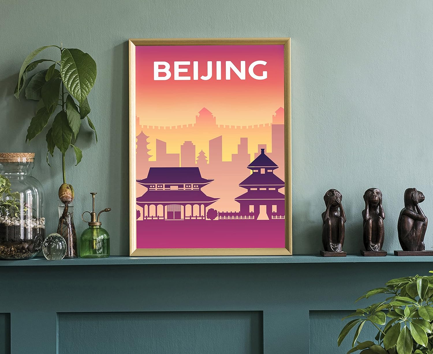 Solid Color World City Poster, China Beijing Solid Color Modern Poster Print, Beijing Modern City Poster for Office and Home Decoration - 12x18