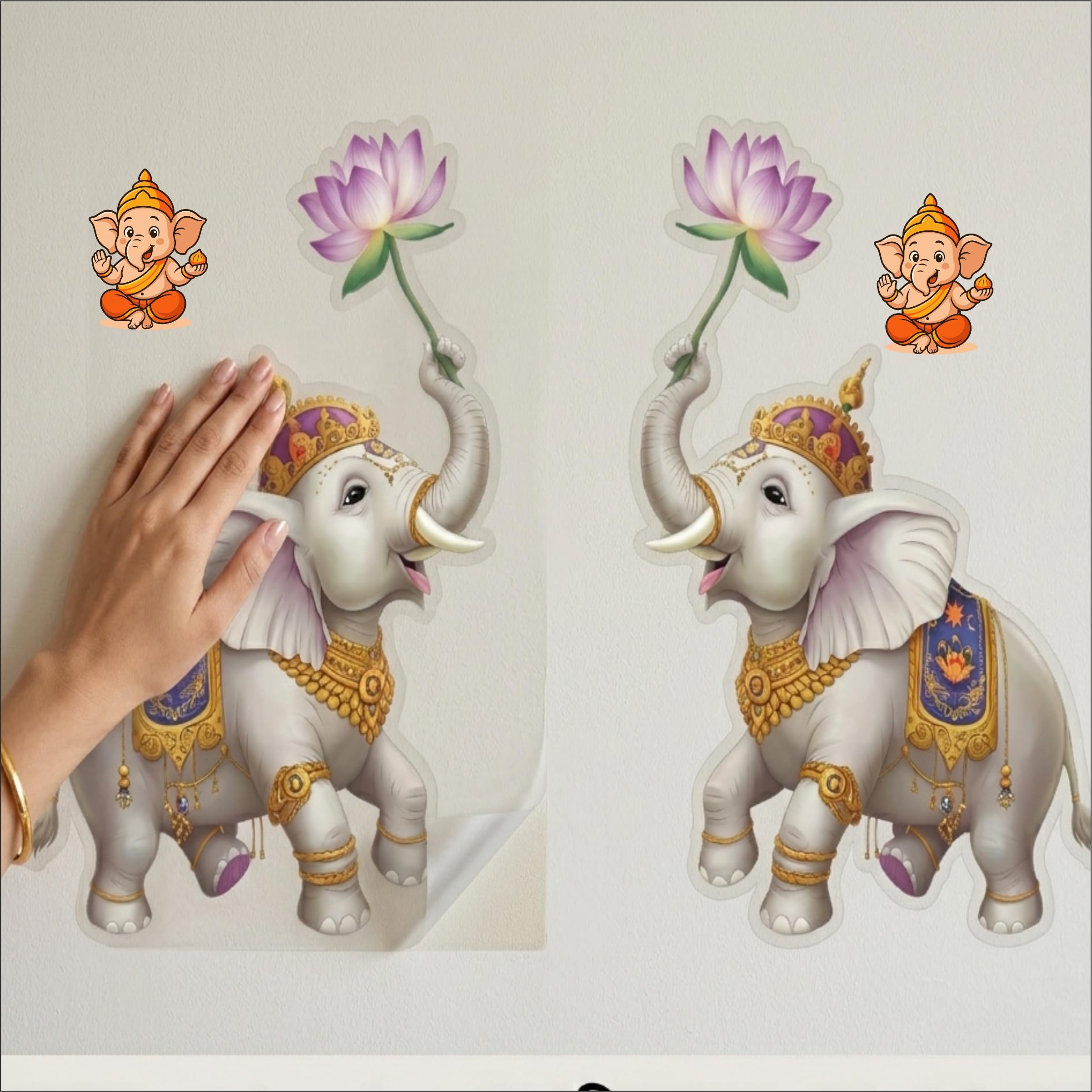 Decorative Elephant with Ganesha and Lotus Wall Decal, Self-Adhesive Vinyl Sticker, 60x40 Cm-image-40