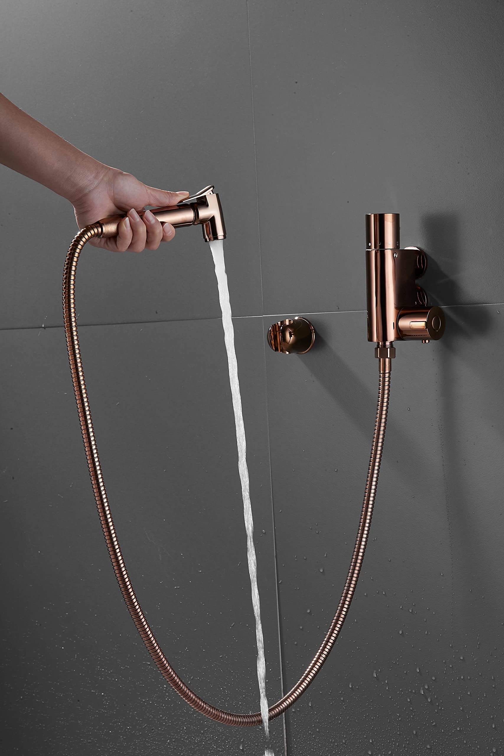 Support Fixation Thermostatique Bidet - Or Rose - Centres 45mm - Tuyauterie 15mm