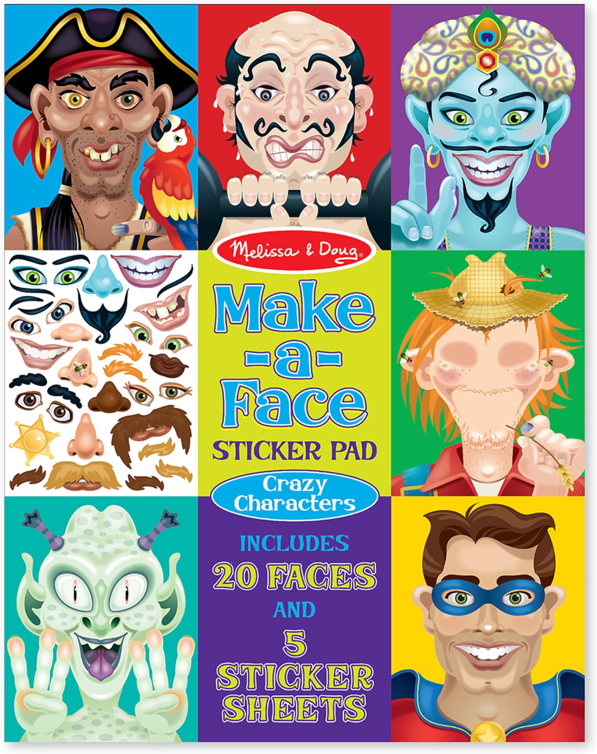 Make-a-Face Sticker Pad - Crazy Characters, 20 Faces, 5 Sticker Sheets