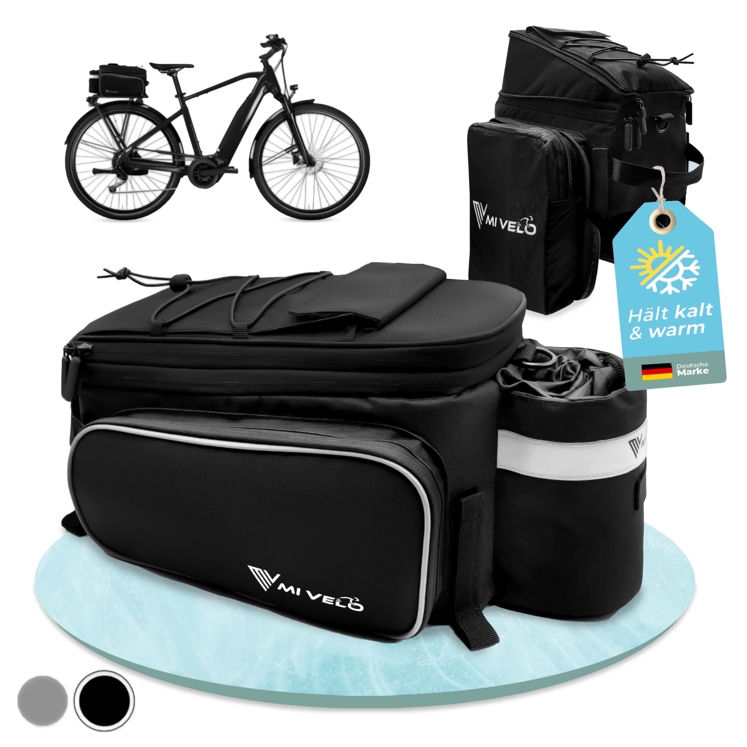 MIVELO - Sac de vélo pour porte-bagages isotherme - Jusqu'à 20 l - Imperméable - Noir - Isolé