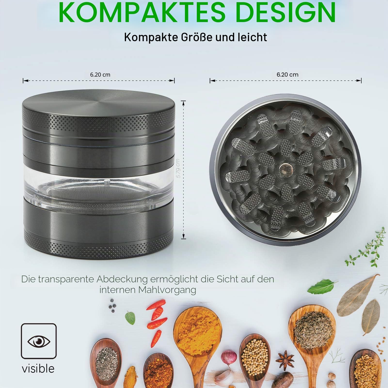 Grinder Crusher Pollen Herb Grinder für Spice,Kräuter,Gewürze,Herb, 4-teiliges Set mit Pollen Scraper