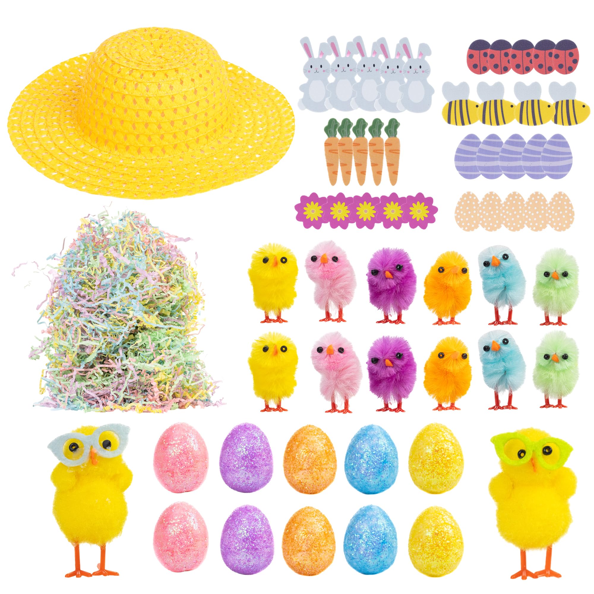 Evelay Yellow Easter Bonnet Hat Craft Kit - Decorate Your Own Bonnet With Chicks Stickers & Eggs - Spring Parade Party Accessory & Creative Activity (Yellow)