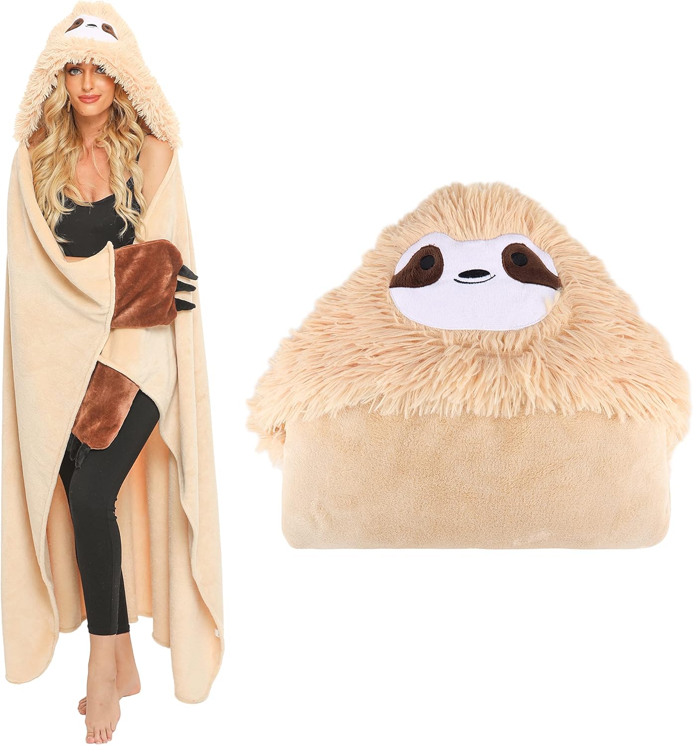 Moyel Sloth Blanket Fuzzy Soft Warm Wearable Hooded Blanket Birthday