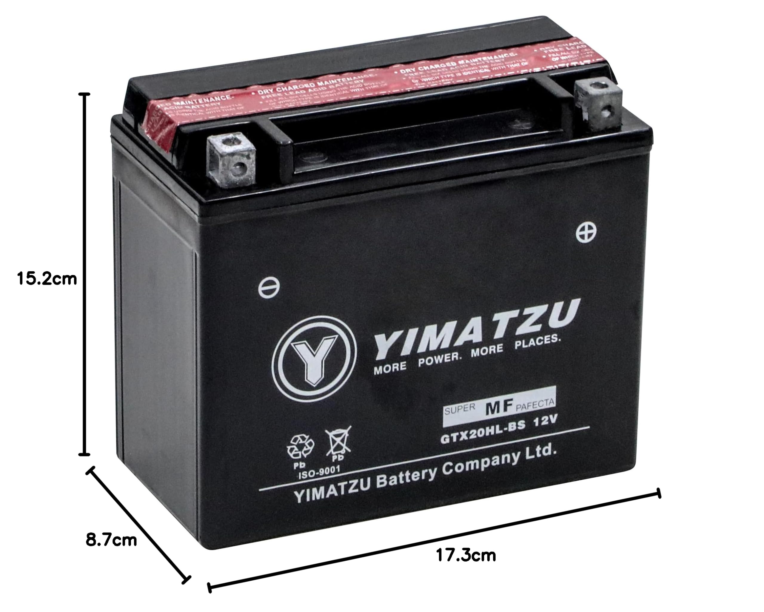 YIMATZU GTX20HL-BS 12V AGM Powersports Battery with Acid Pack