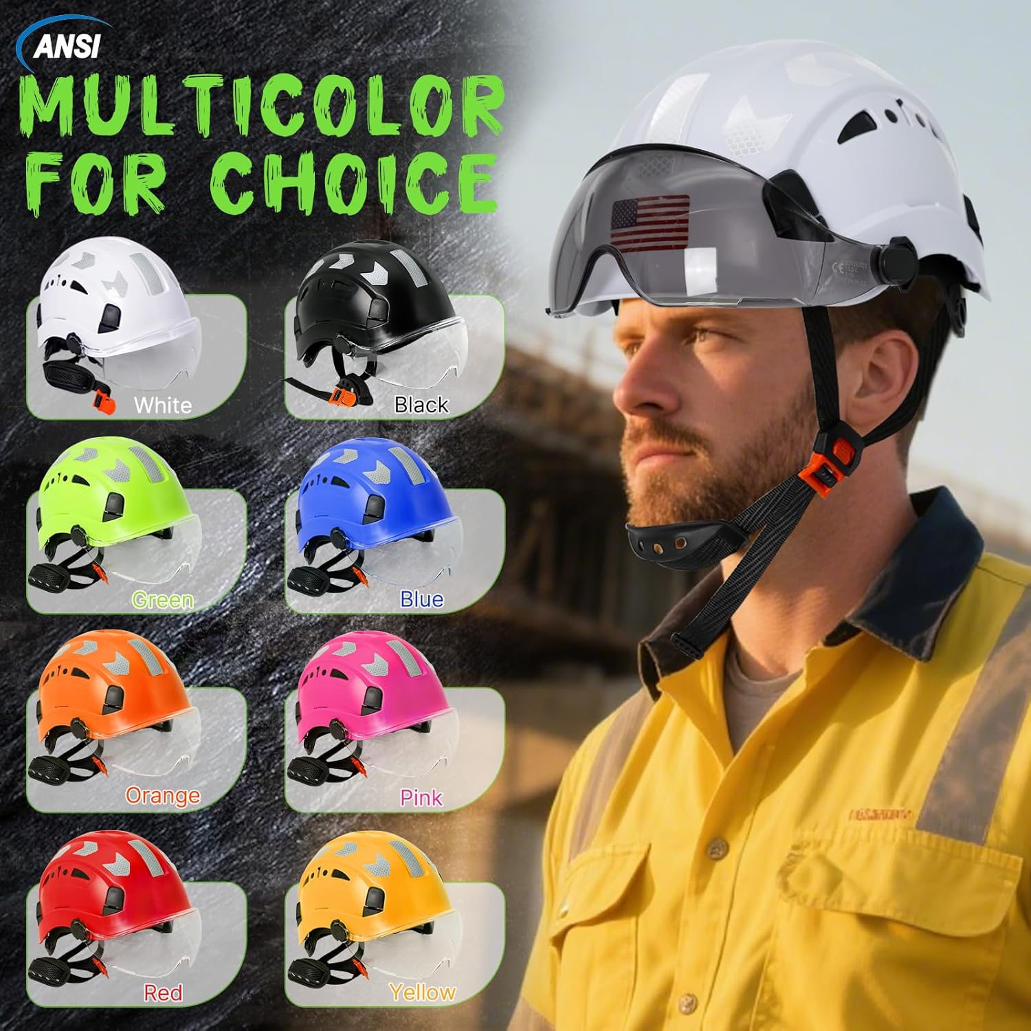 AOLAMEGS Construction Safety Hard Hat - ANSI Z89.1 Type Ι OSHA Approved Safety Helmets with Chin Straps Lightweight Reflective Vented ABS Hard Hats For Men Women Industrial Workwear 6-point Suspension - Image 8