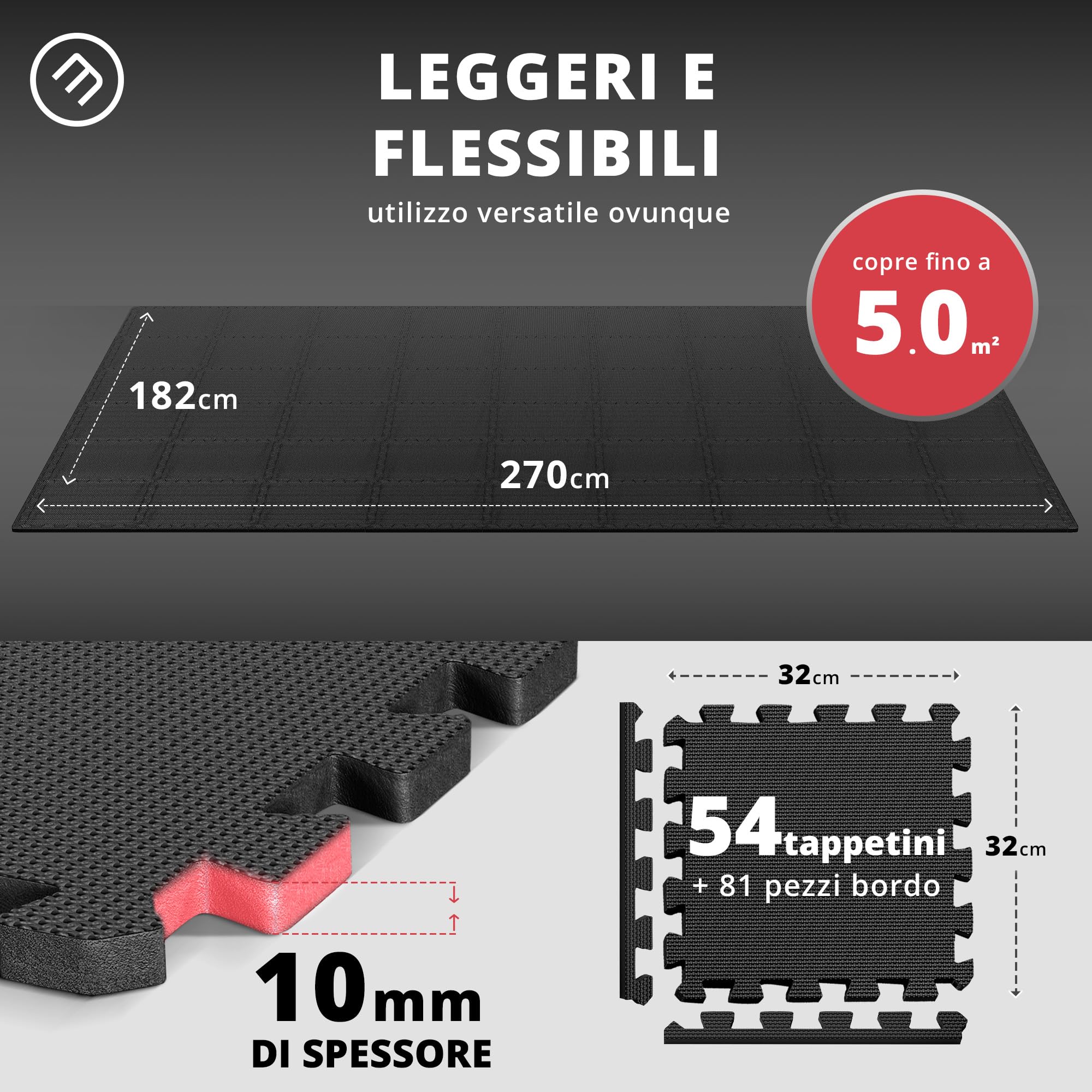 Tappeto Palestra Tappetino Fitness da Ginnastica a Puzzle - Pavimento Protettivo Incastro Tatami Gomma Allenamento Protezione Sport| Materassino Gommato Mattonella Pavimentazione per Home Gym Manubri