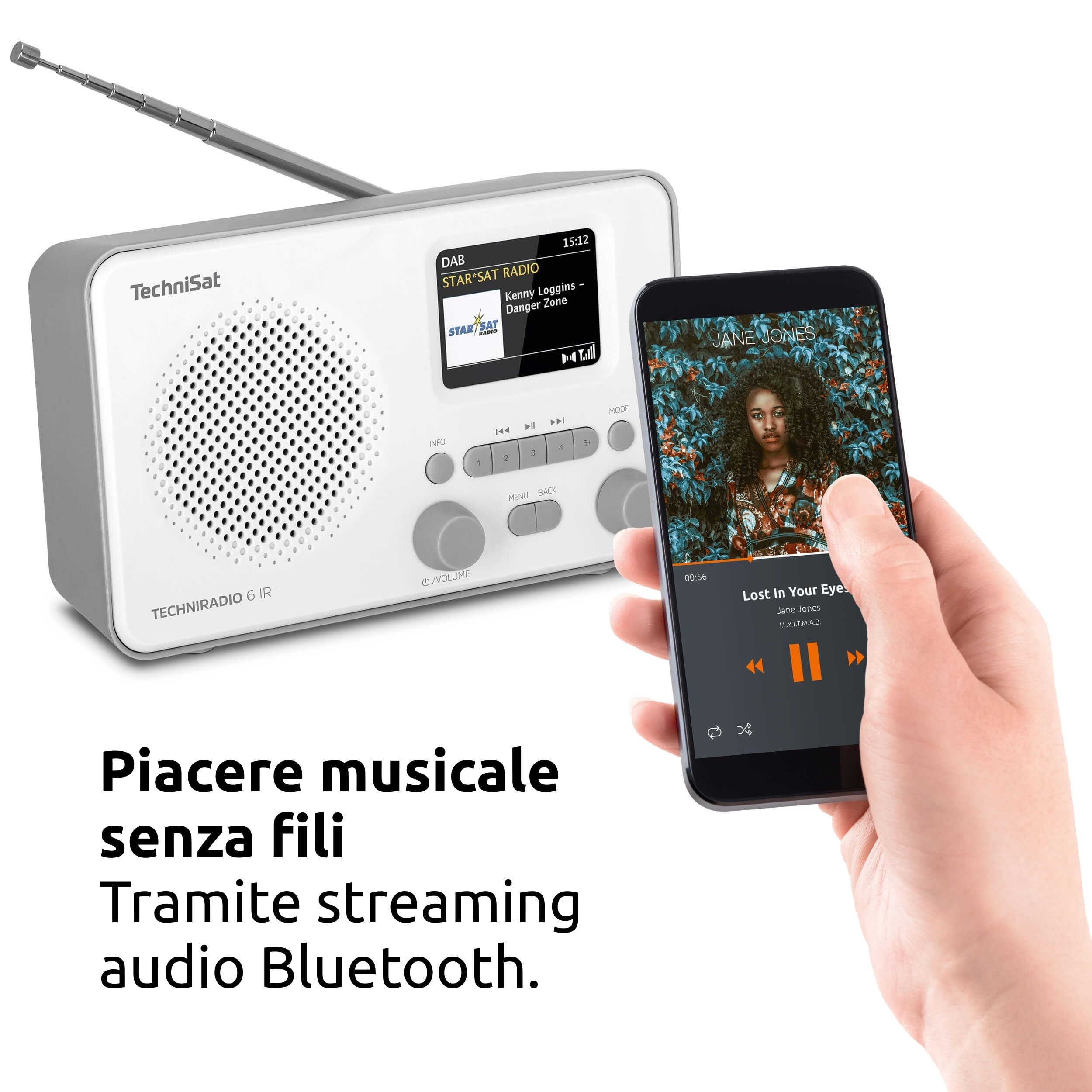 TechniSat TECHNIRADIO 6 IR – Radio Internet Portatile Con DAB+, FM, Bluetooth, Display A Colori E Sveglia (grigio/bianco, 3W RMS)