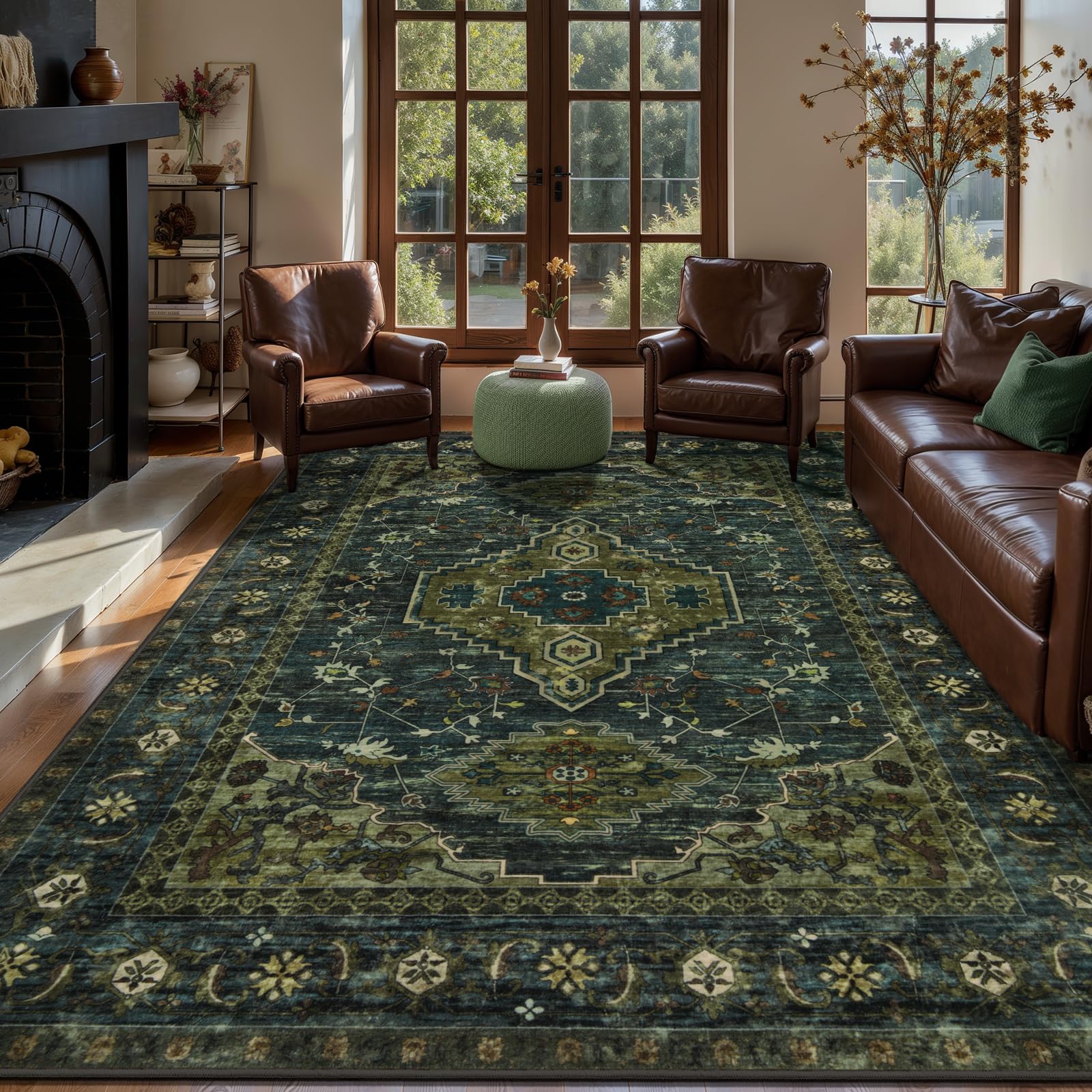 Photo 1 of Tangsoo Green 8x10 Washable Area Rugs for Living Room, Non Slip Large Rug