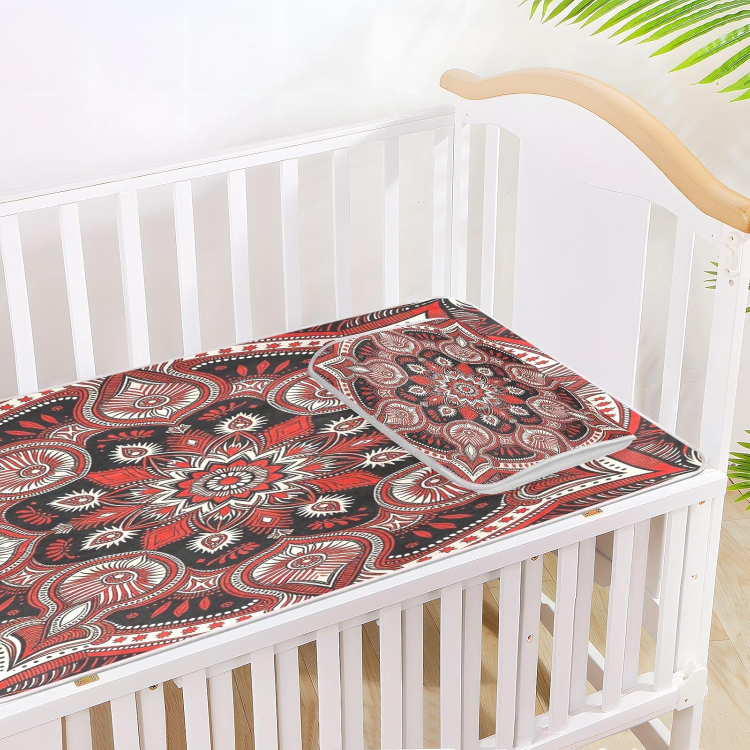 Cooling Baby Mattress Protector 28" x 52" Reusable Red and Black Bandanas Paisley Mattress Protector Pads for Baby&Toddler