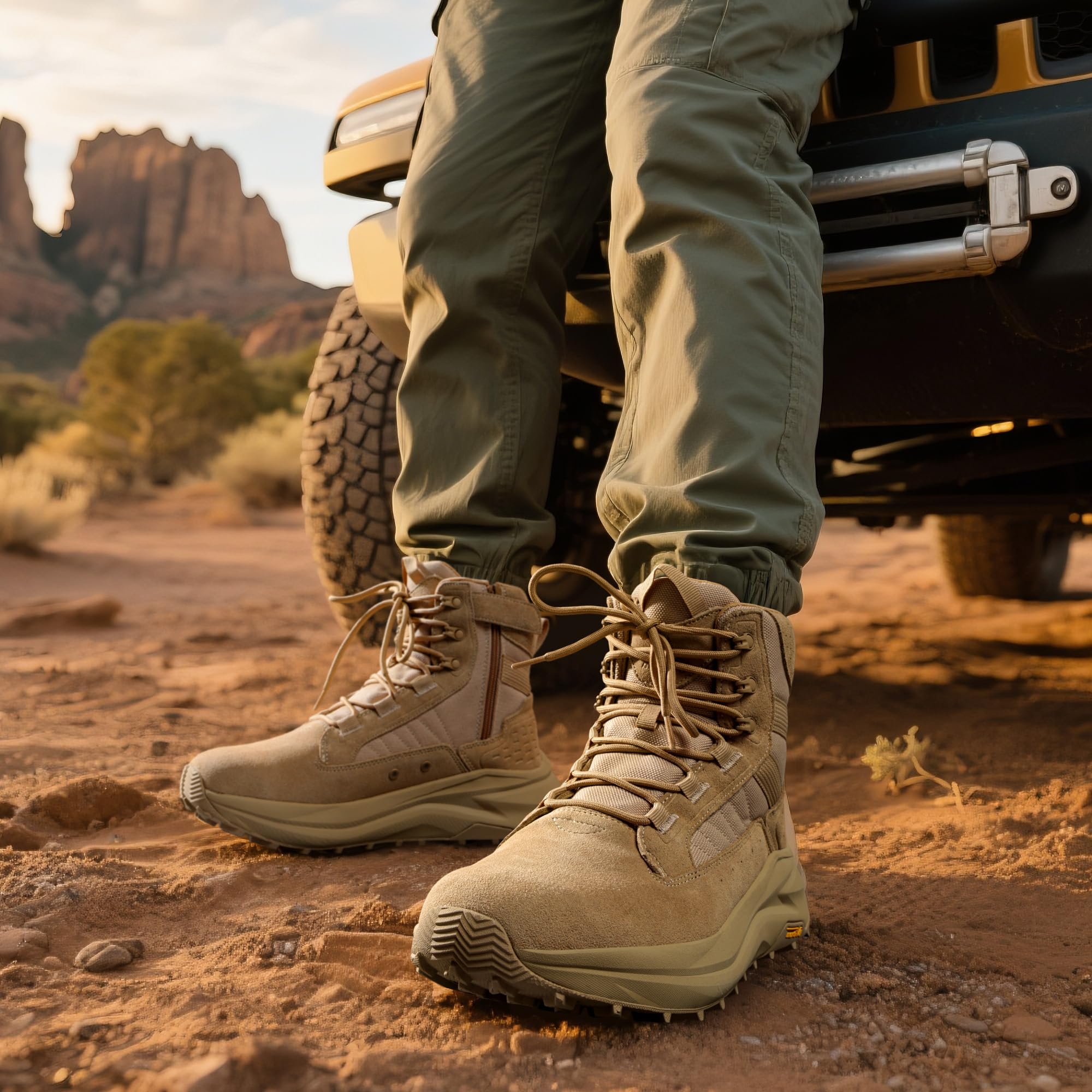 NORTIV 8 Herren Arbeitsschuhe mit breiter Zehenbox Militärische taktische Stiefel Barfuß Wanderschuhe mit niedrigem mit seitlichem Reißverschluss Motorrad Kampfstiefel
