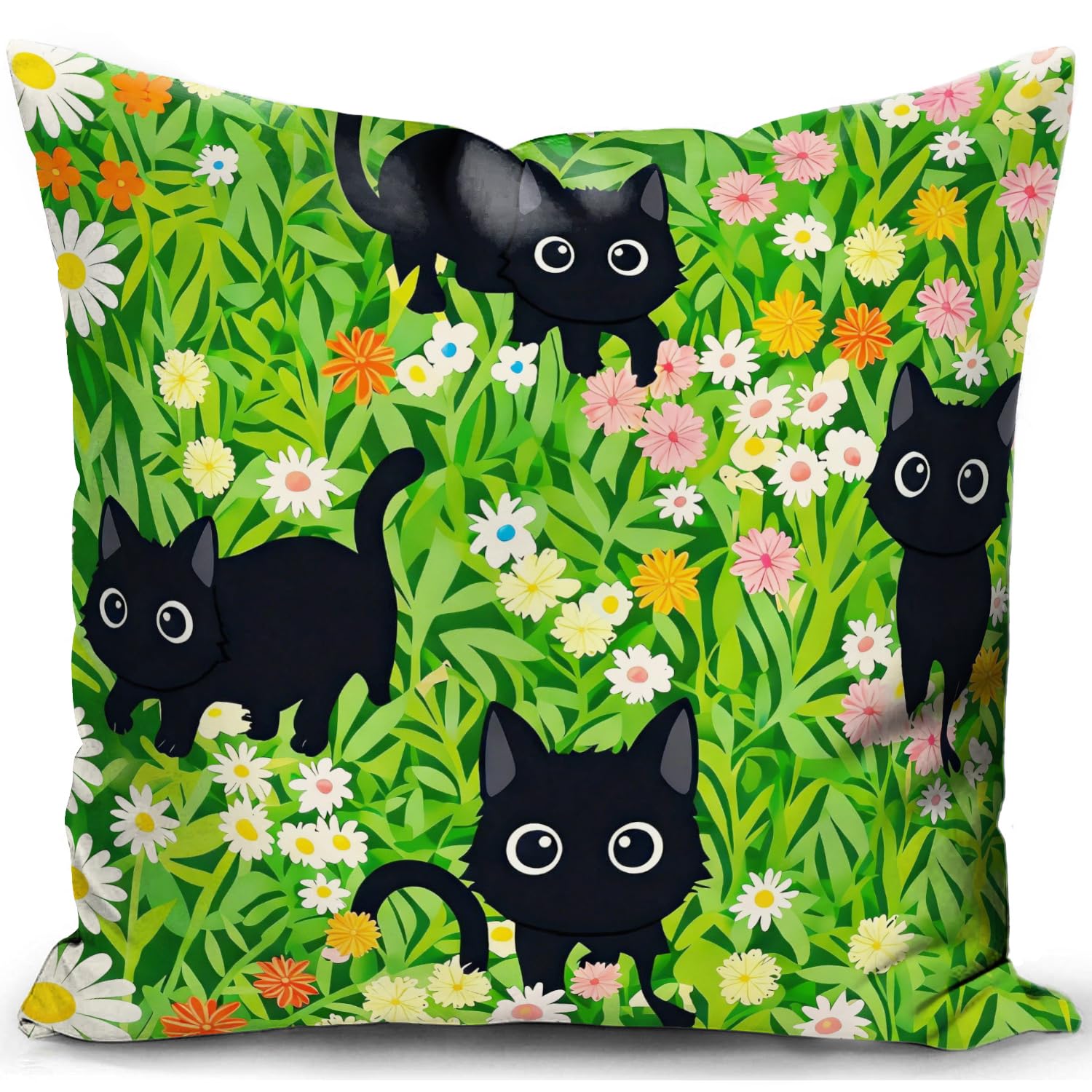 KUNQIAN Cat Cushion Cover for Cat Lovers Gifts for Women Outdoor Green Pillow Decor for Home Living Room Couch Bed Sofa 18"x18"(45x45cm) — image 1
