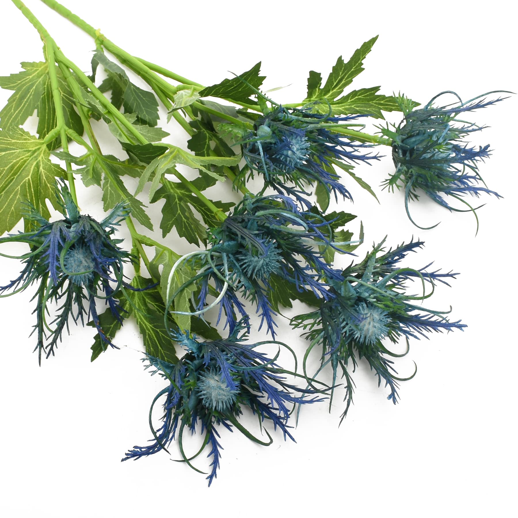 VIOCIWUO Blue Artificial Thistle Flower Bouquet 2 Stems