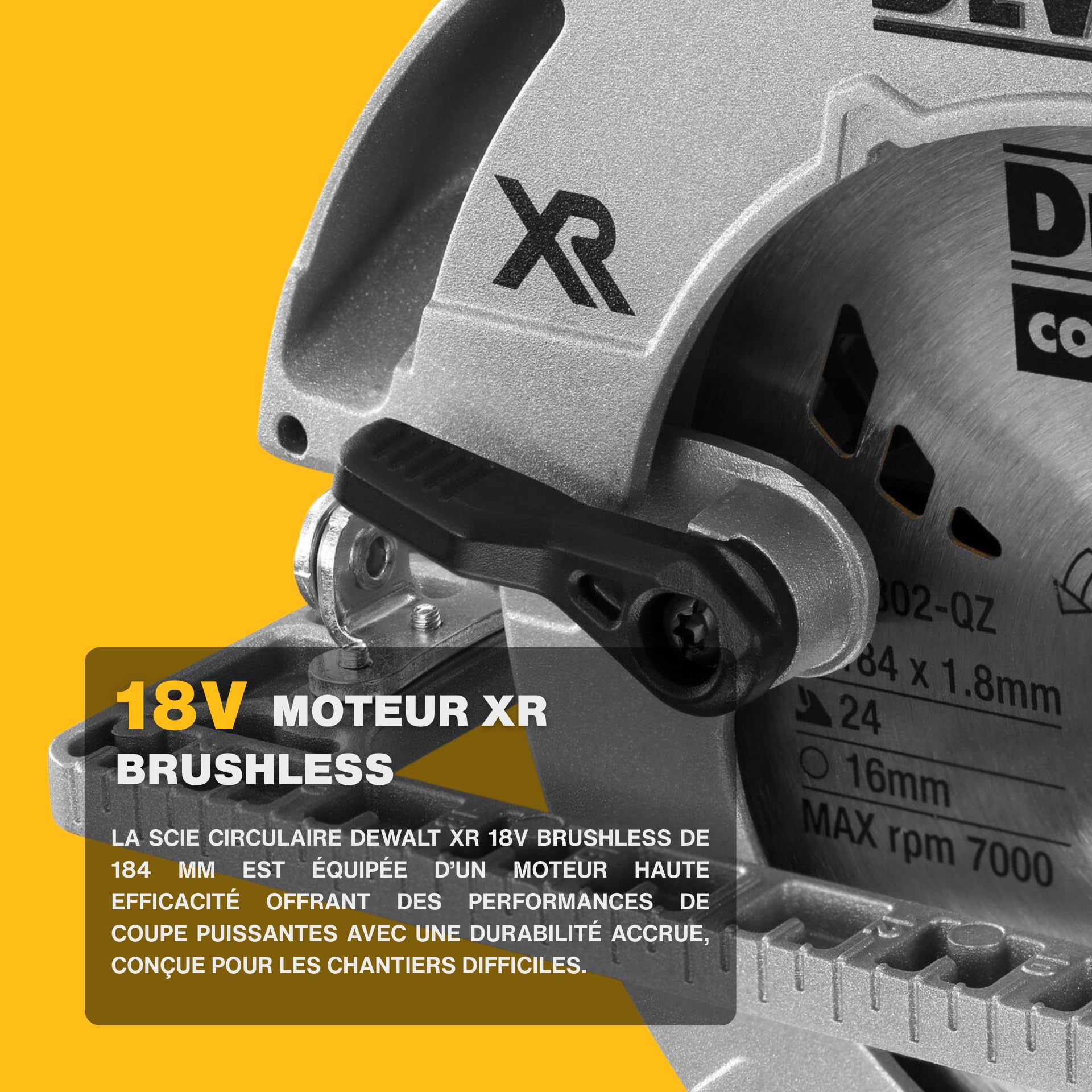 DEWALT XR 18V scie circulaire Brushless avec lame de 184 mm, coupe de 58 mm, LED et coffret TSTAK, DCS572NT-XJ