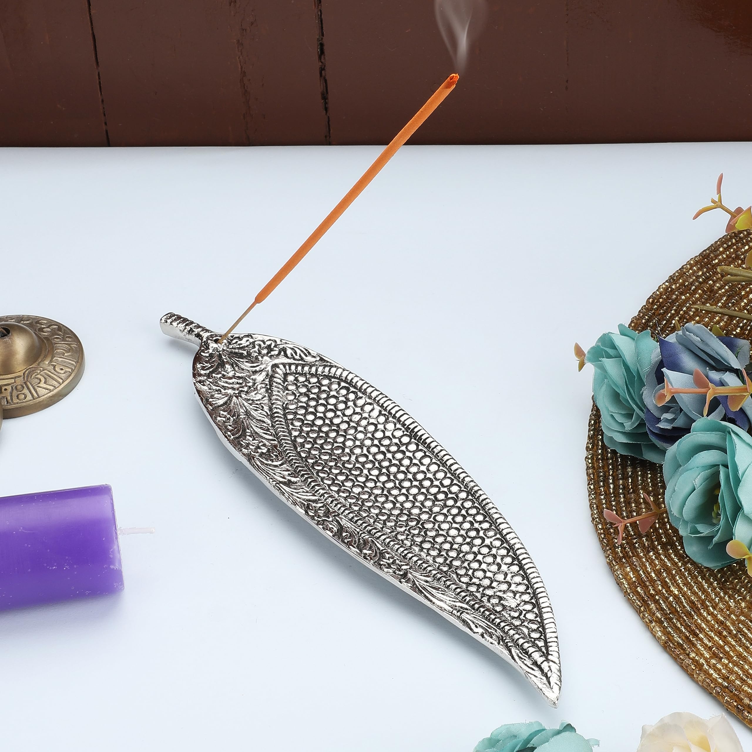 Ajuny Porte-encens Rond En Aluminium Avec Récupérateur De Cendres - Style Tibétain - Accessoire De Méditation - Décoration Spirituelle De La Maison - Cadeaux Parfumés