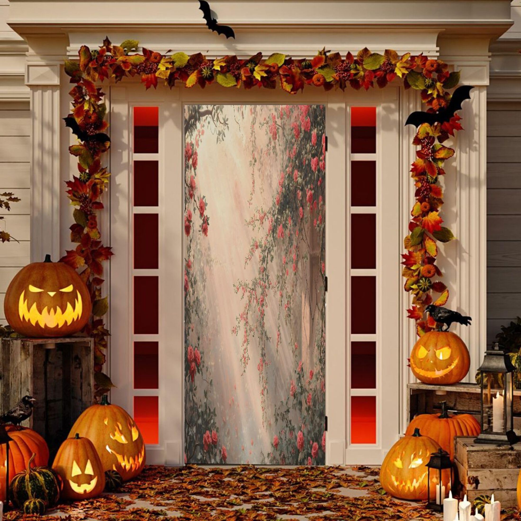 Housse de porte motif rose rouge en tissu élastique extensible 91x248 cm pour décoration de fête
