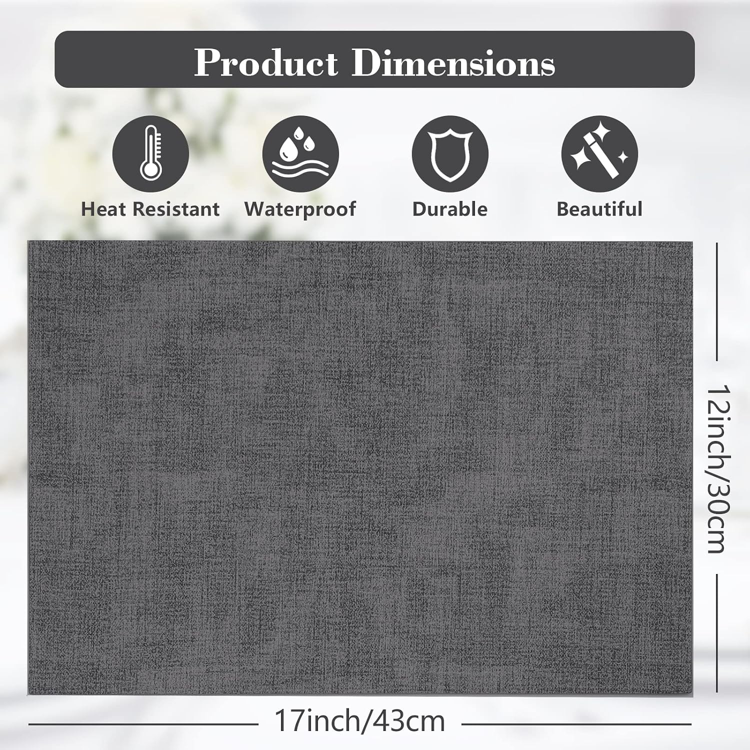 Faux Leather Placemats Set of 6,Heat Resistant Placemats for Dining Table, Easy Clean Non-Slip Place Mats, Waterproof Stain Resistant Wipeable Washable PU Table Mats, (Dark Grey) image 2