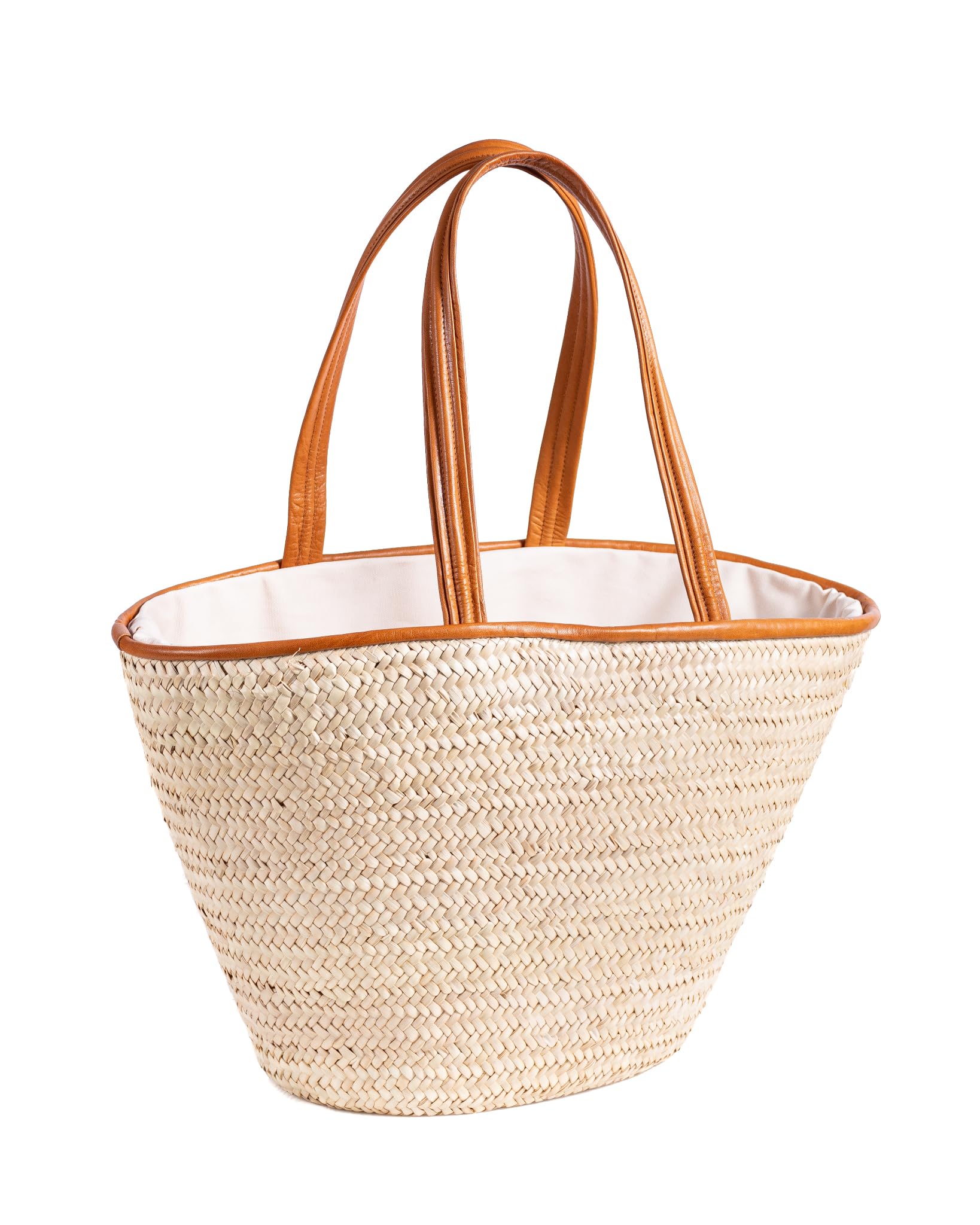Sac de courses - En Osier Naturel - Avec Doublure et Poche - Finitions et Poignée en Cuir - Pratique, grande capacité et Multi-usage