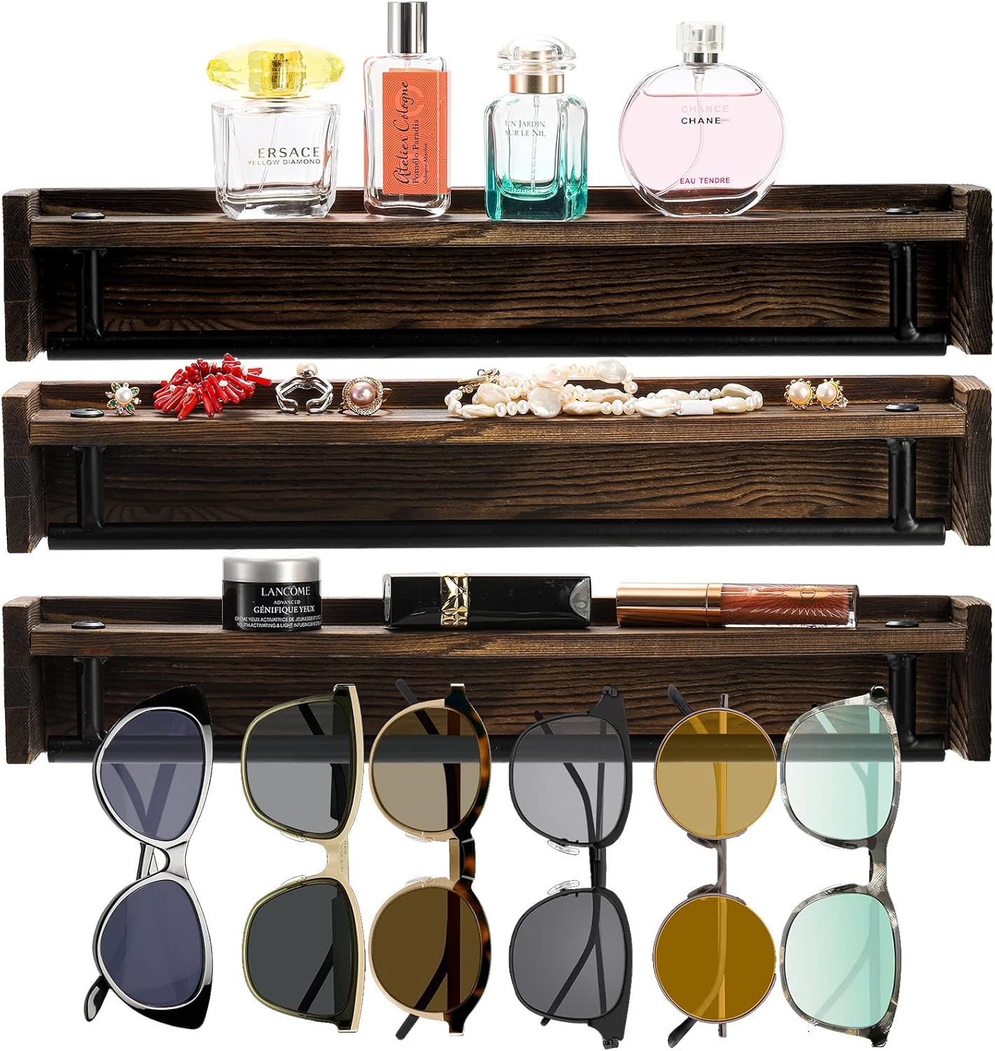 Amazon.com: ZOOFOX 3 Pack Wood Sunglasses Organizer, Brown Wall Mounted ...
