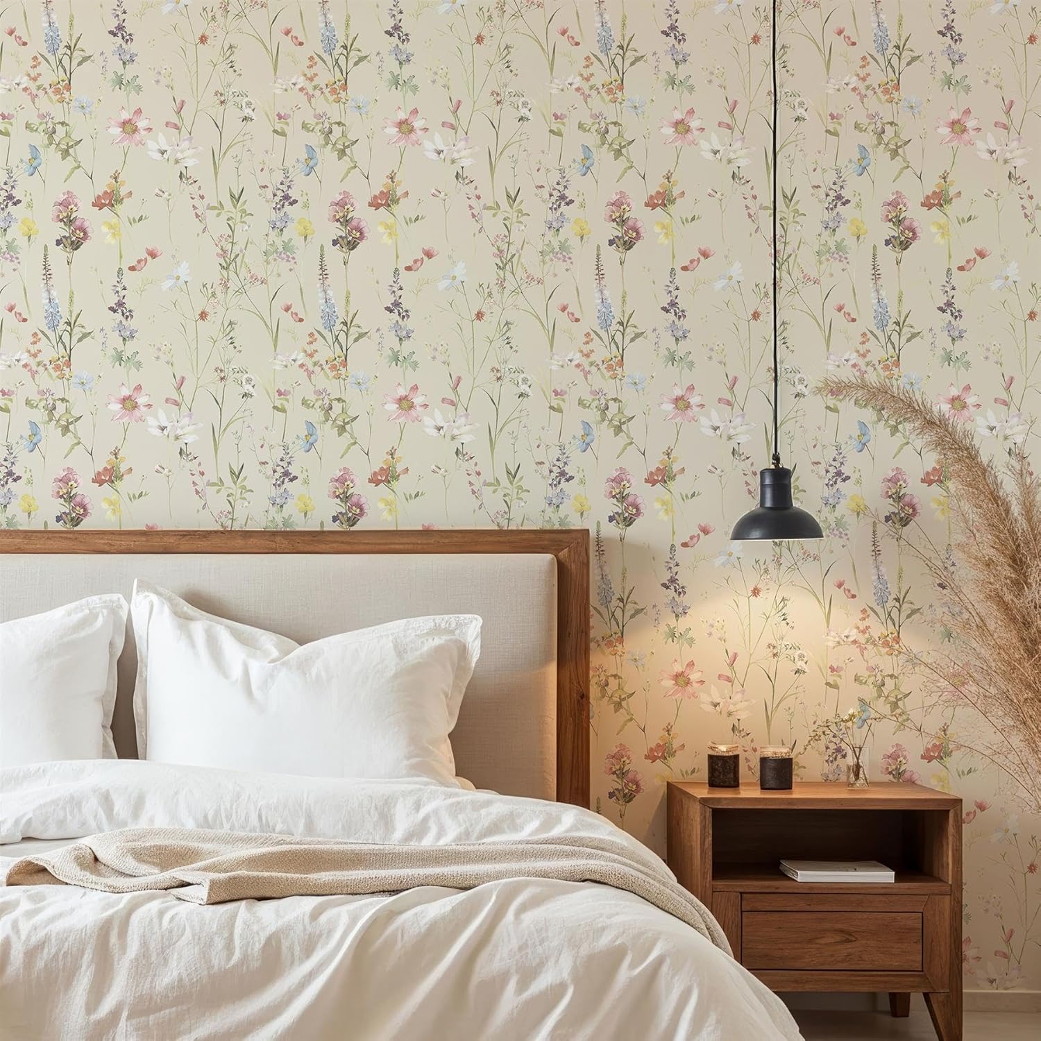 World of Wallpaper Elsie Minimalistic Floral Watercolour Style Spring Flowers Wallpaper for Living Room, Bedrooms, Kitchens in Cream AF0045