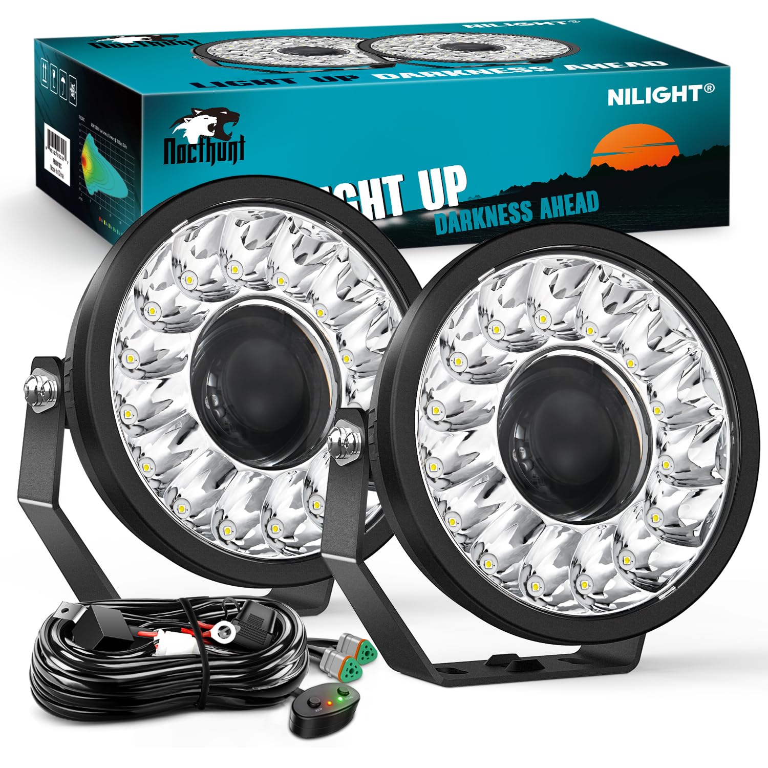 Nilight 7 Inch LED Offroad Driving Lights with DRL Round Hyper Spot Beam