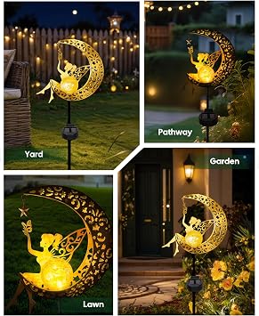 Vuees Solar Fairy Moon Garden Stake Light, Outdoor Yard Patio Decor Gift