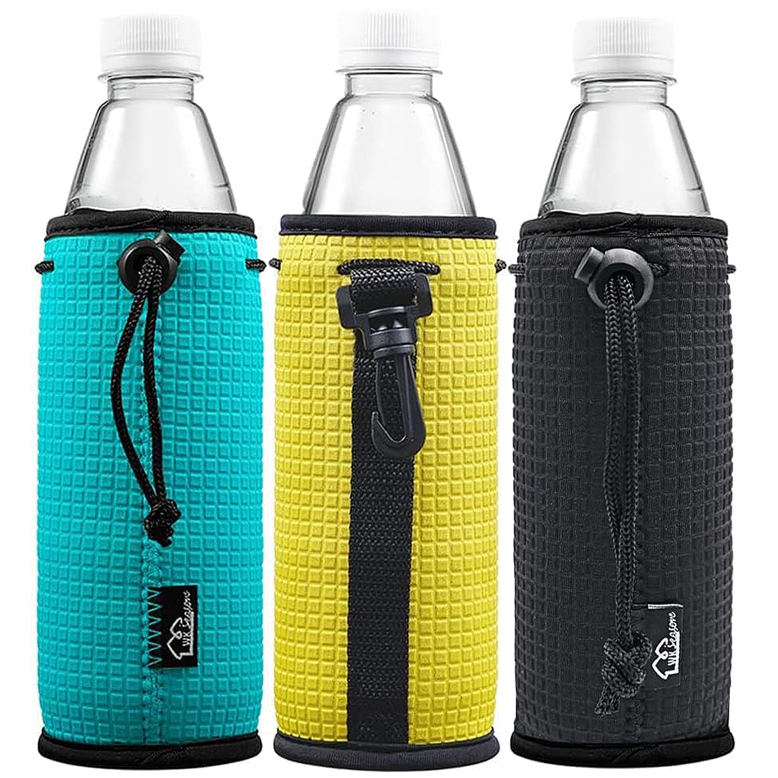 WKieason 16-18oz Neoprene Water Bottle Sleeves Insulators Beverage Berer Bottle Can Sleeves Covers Beer Bottle Coolers Holder Non-slip Neoprene Drink Coolier Sleeves 3PC Pack (Black/Blue/Yellow)