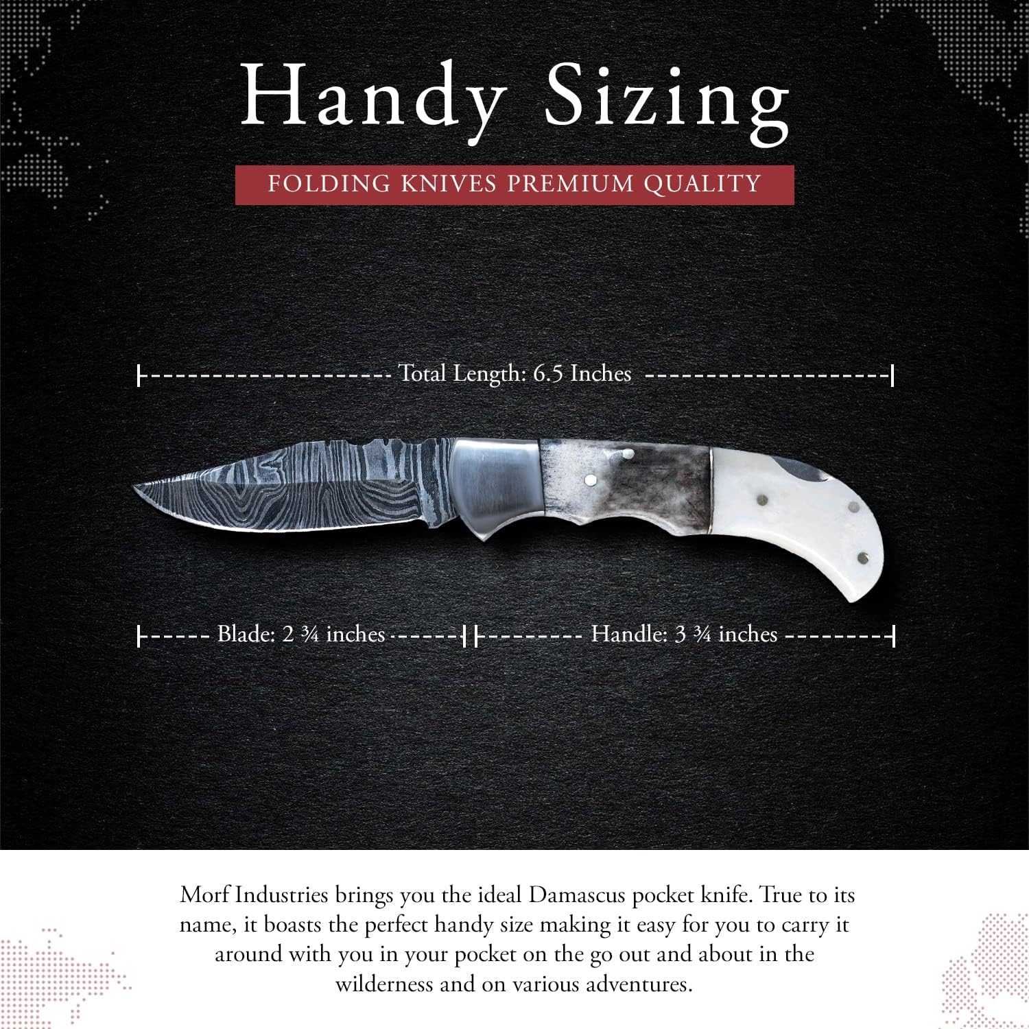 Morf Steelware Damascus Steel Pocket Knife Handmade Folding Knives Small Pocket Knife for Outdoor, Camping, Hiking Back Lock Blade Made of Authentic Damascus Steel (White Bone)