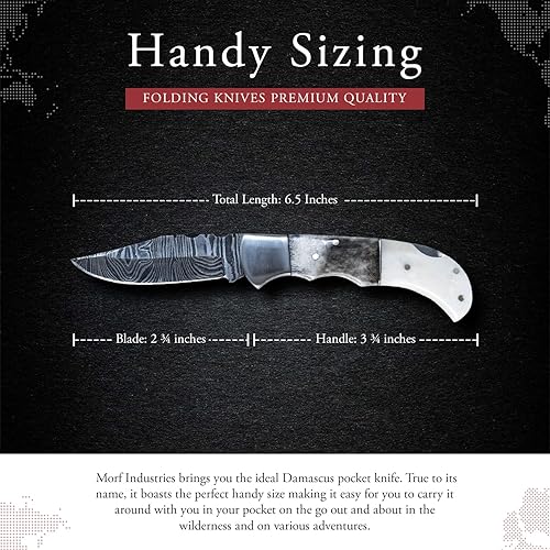Miniatura 5 de Morf Steelware - Cuchillo de bolsillo de acero de Damasco hecho a mano, cuchillo de bolsillo pequeño para exteriores, campamento, senderismo, hoja