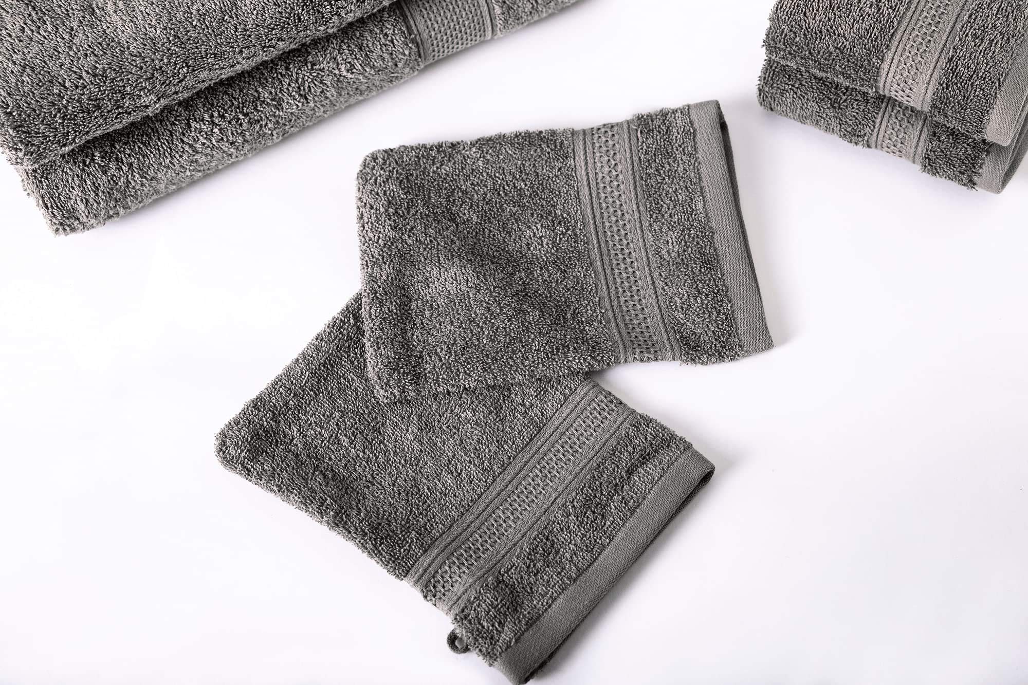 Komfortec Lot de 2 gants de toilette, 2 gants de lavage, 100% coton doux, éponge, séchage rapide, 16 x 21 cm, anthracite, gris/rose fleur