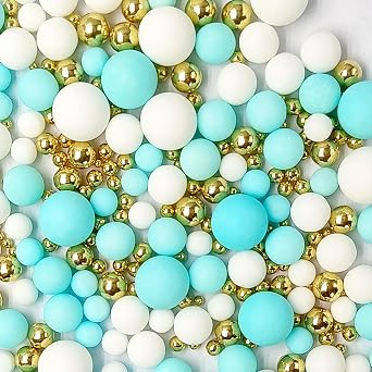 Edible Blue White and Gold Pearl Sprinkles 142g/5.01oz Mixed Color Size Pearl Sprinkles for Cake Decorating Candy Baking Decorations and Cookie Decorating for Wedding Parties Christmas