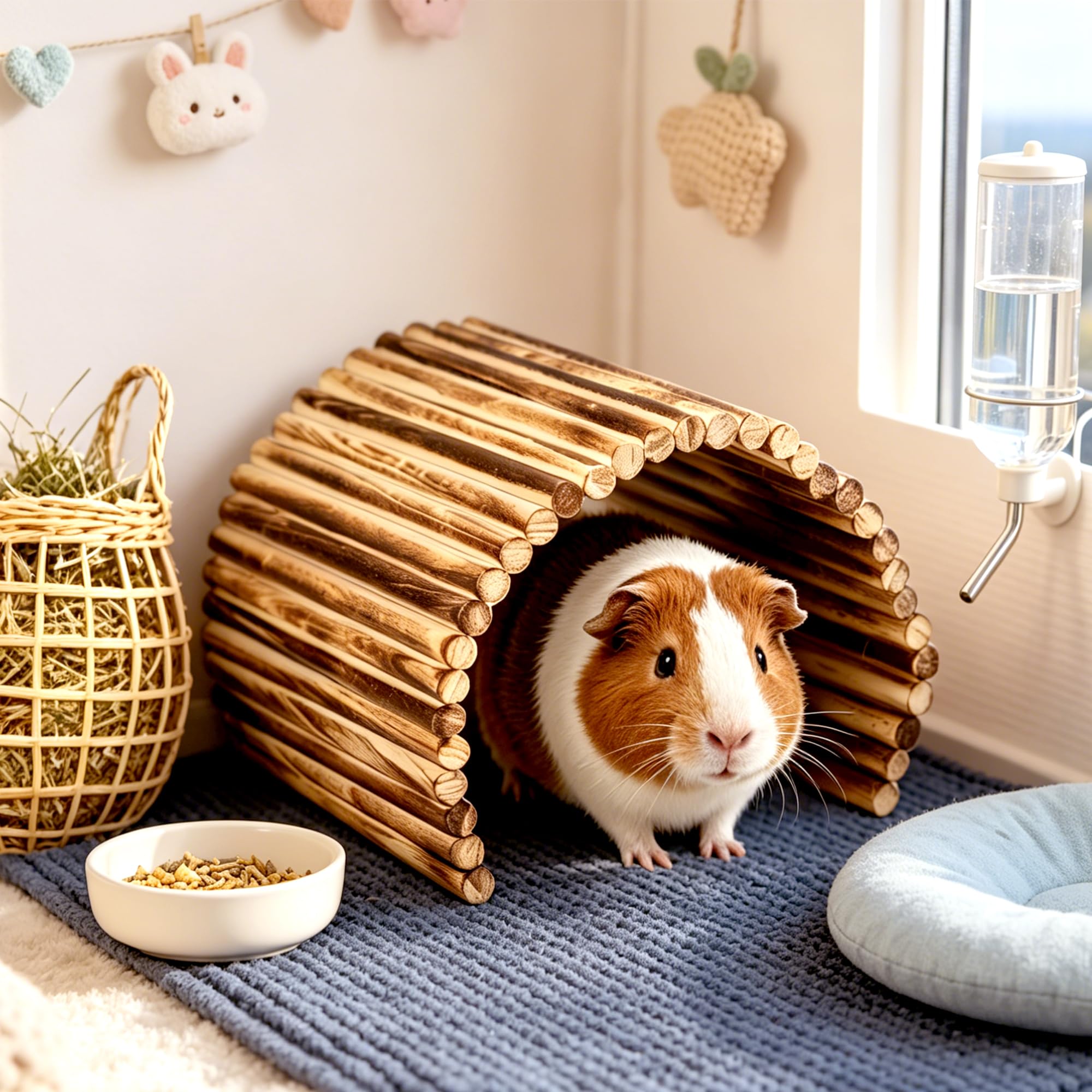 Extra Large en Bois Multi-Usages Cachette Tunnel Rampe Pont Tube Escalade Jouet pour Cochons d'Inde, Petits Lapins, Tortues et autres Petits Animaux de Compagnie 50cm x 24,9cm